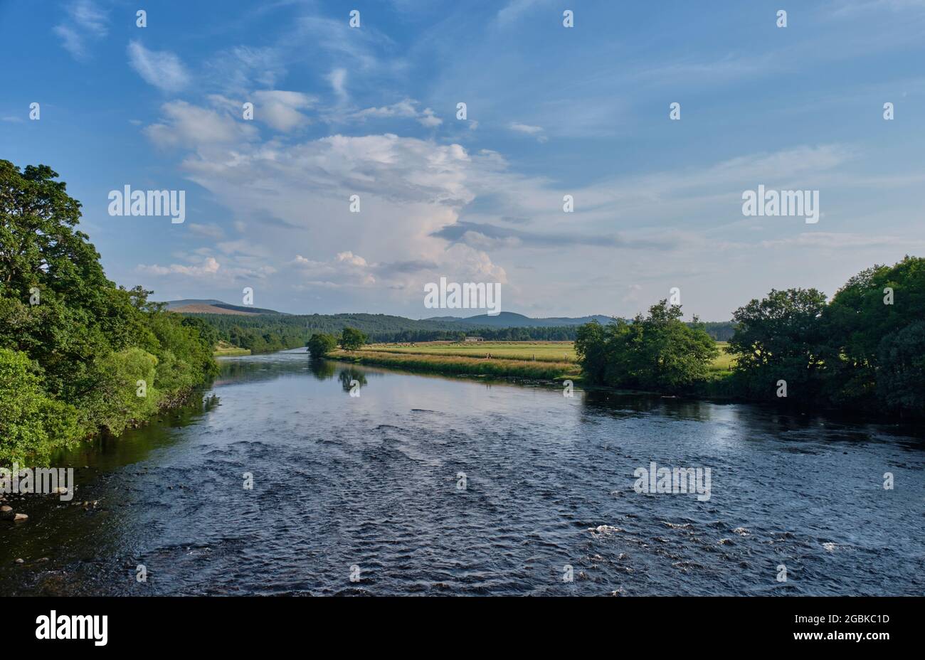 Der Fluss Spey in der Nähe von Cromdale, in der Nähe von Grantown-on-Spey, Speyside, Schottland Stockfoto