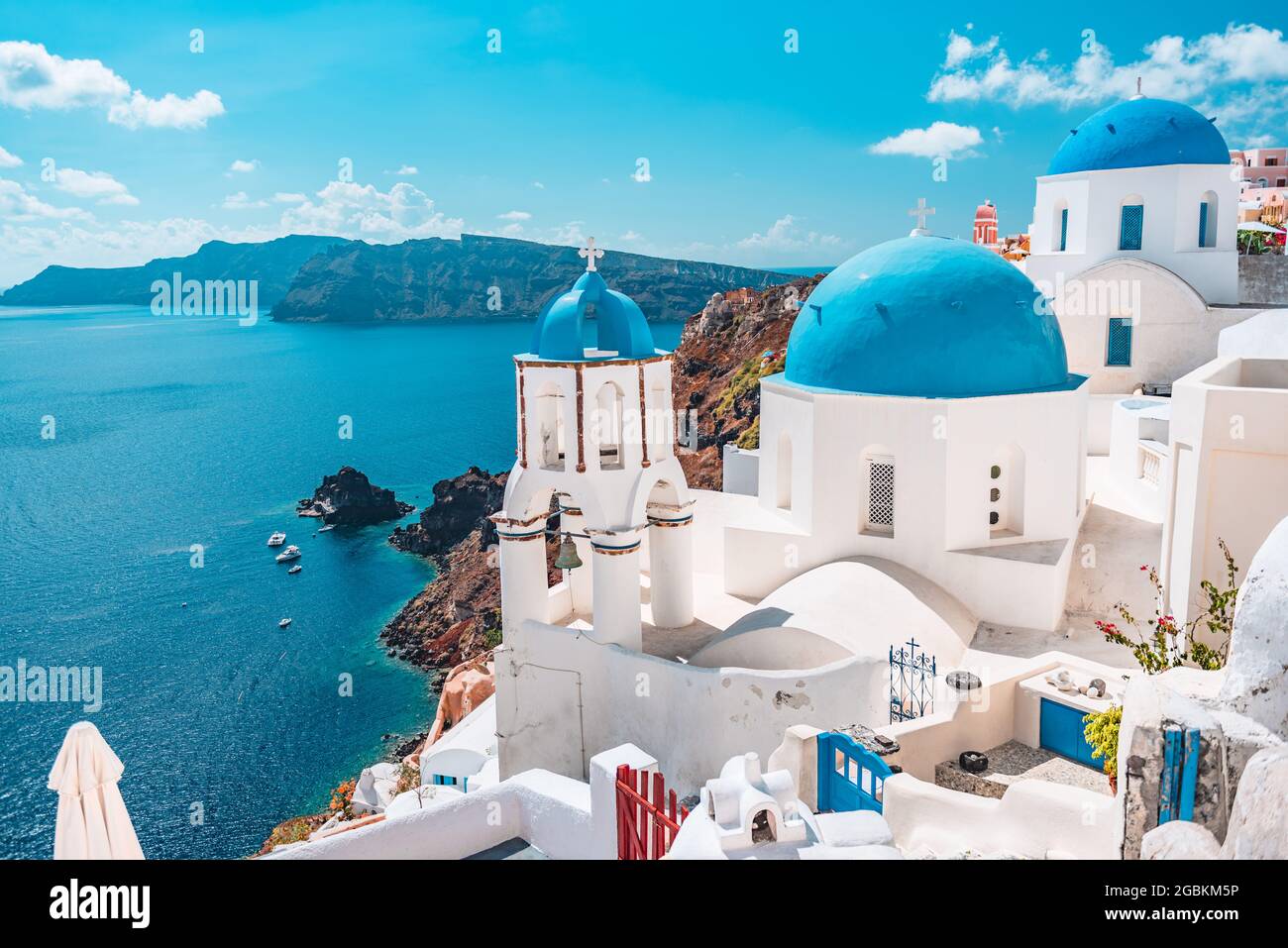 Griechenland Insel Santorini, berühmtes Europa Reiseziel. Griechische Dorflandschaft Stockfoto