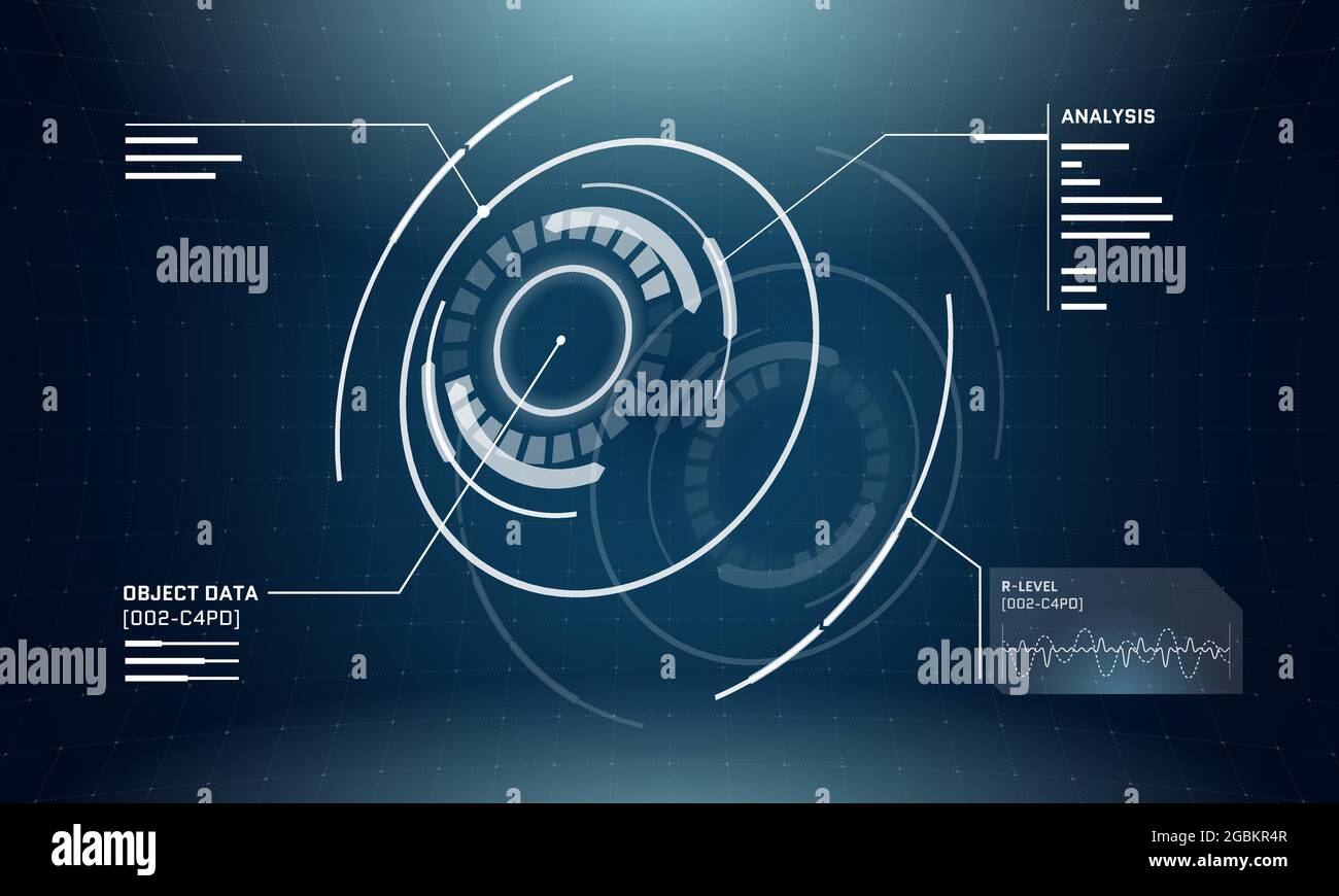 Abstract 3D futuristische Technologie HUD Kreis Elemente. Digital Cyberpunk Interface Bildschirmdesign. Techno-Infografiken-Panel. Vector Wissenschaft und Technologie GUI UI Dashboard eps Illustration Stock Vektor