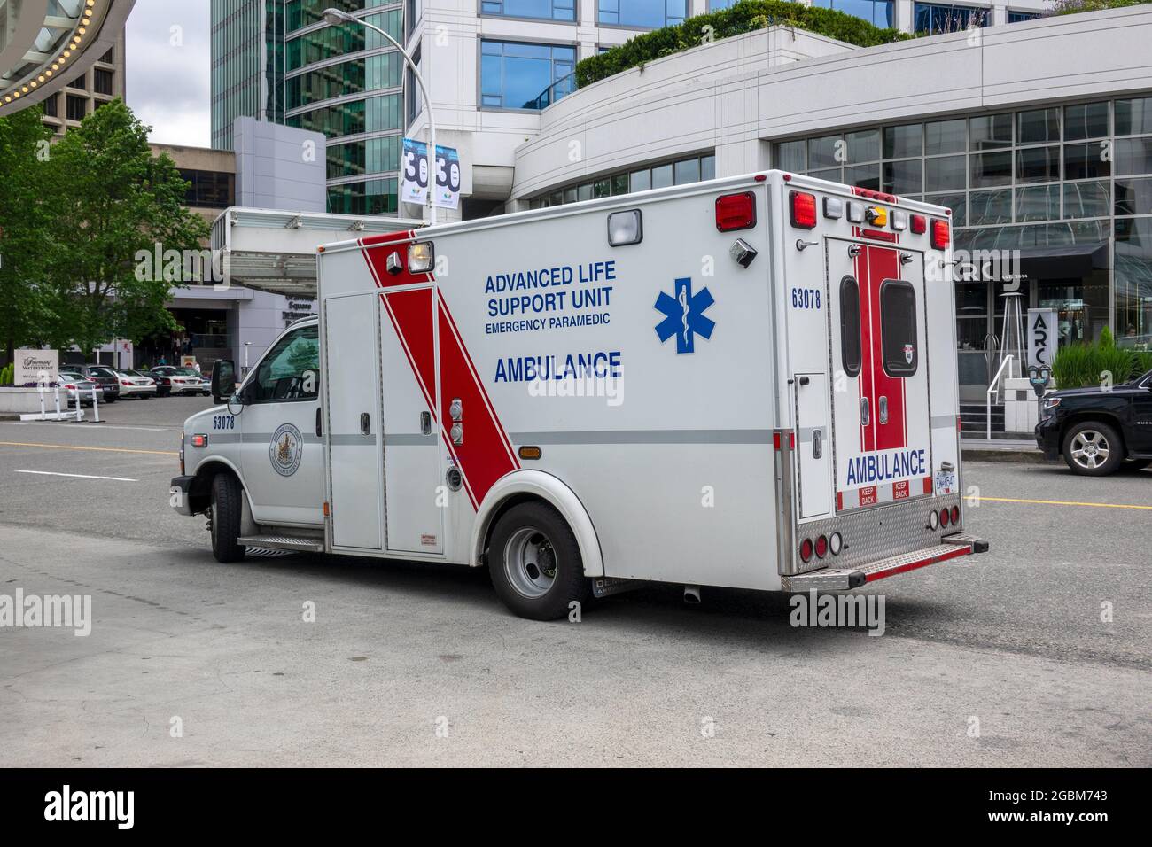 Vancouver Ambulance Advanced Life Support Unit Emergency Sanitäter Downtown Vancouver British Columbia Stockfoto