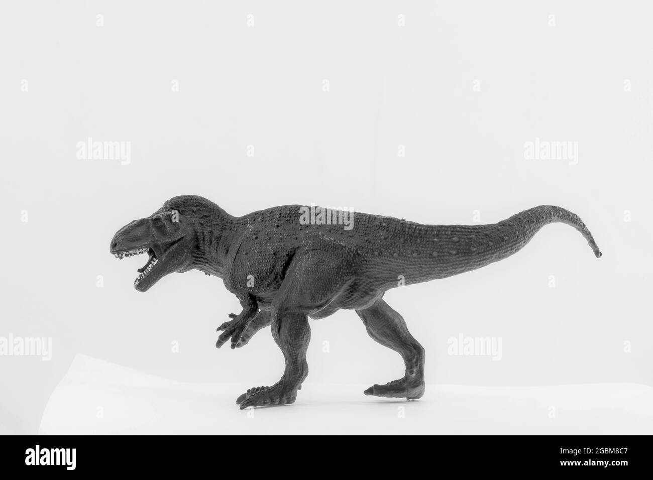 Kleiner Plastikspielzeug-Dinosaurier auf Weiß Stockfoto