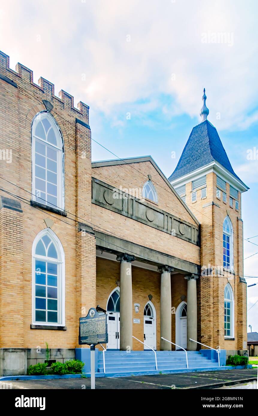 Die Stone Street Baptist Church ist am 1. August 2021 in Mobile, Alabama, abgebildet. Die Kirche, auch Afrikanische Kirche genannt, wurde 1806 organisiert. Stockfoto