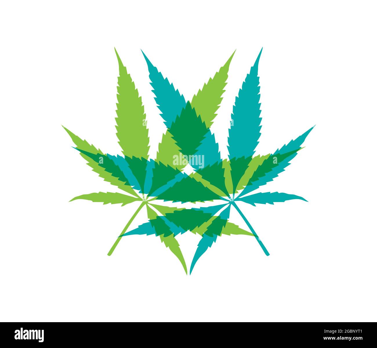 Ein Vektor Illustration eines Cannabisblatts mit überlappenden Farblogos Stock Vektor