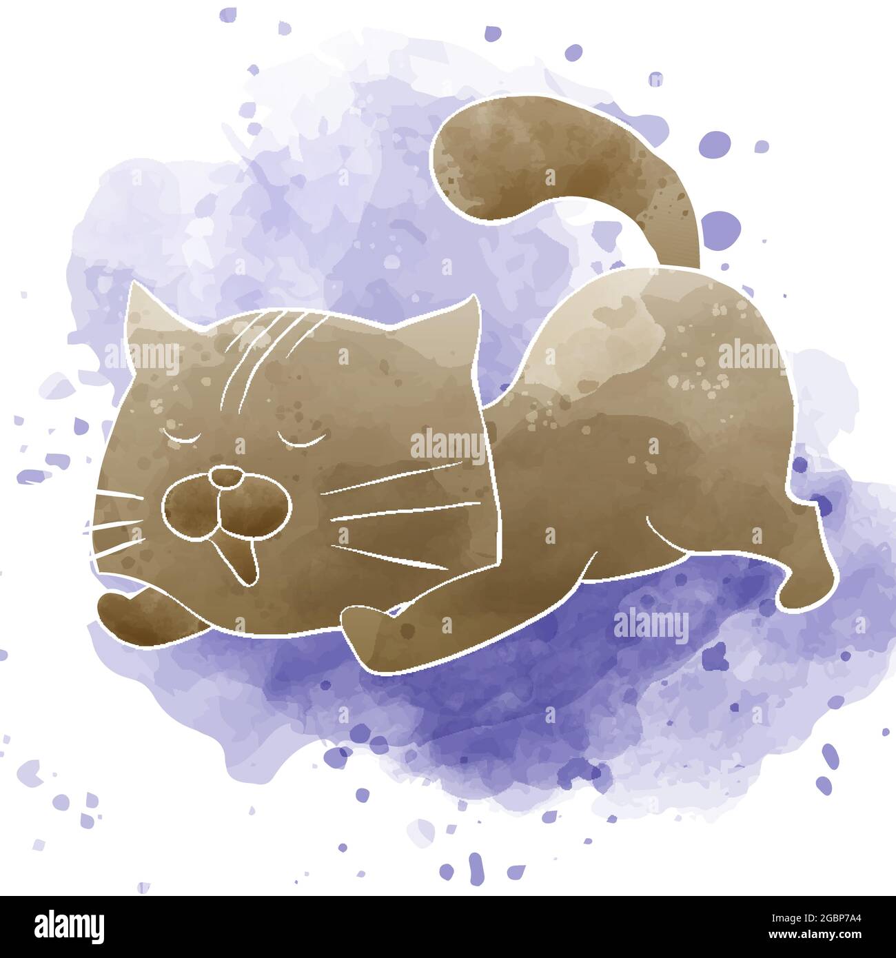 Niedliche Kleine Katze Kätzchen Stretching Künstlerische Aquarell Art Style Illustration Stock Vektor