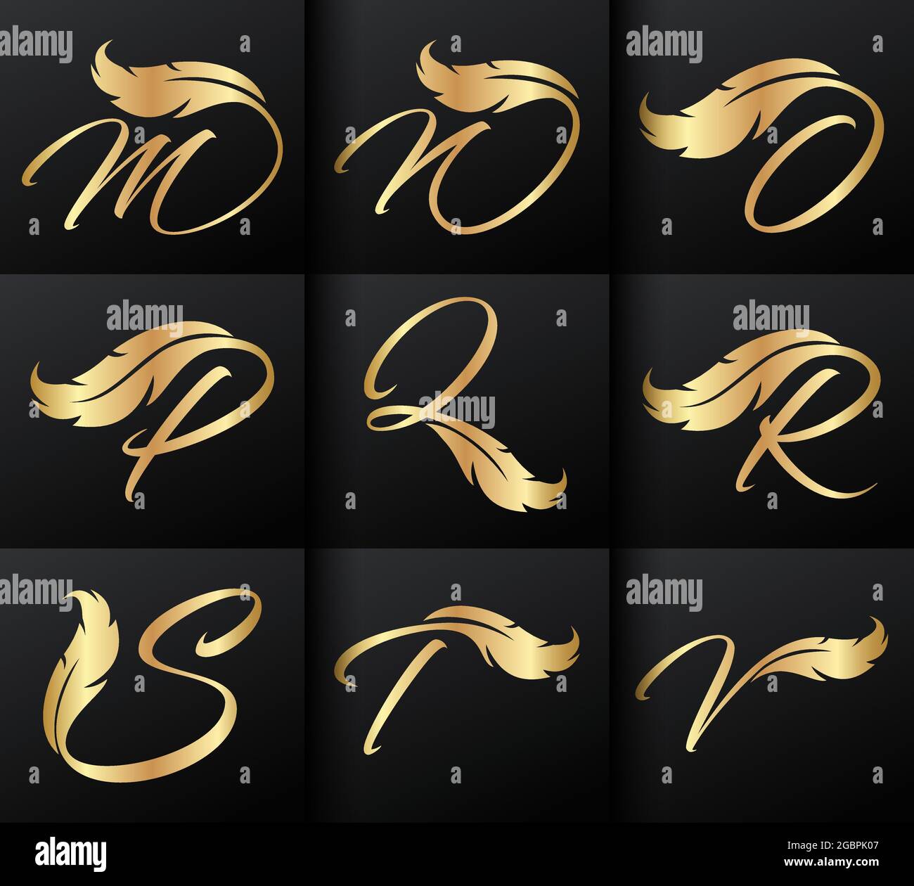 Luxuriöse Design-Kollektion mit Logo. Goldene Embleme mit Initialen und dekorativem Branding-Logo, Corporate Identity und Monogramm-Design für Hochzeiten. Stock Vektor