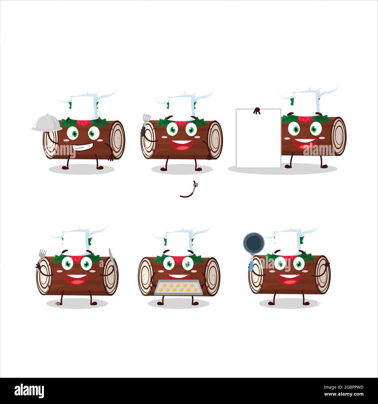 Cartoon-Charakter der Kuchen Zimt Rolle weihnachten mit verschiedenen Chef Emoticons. Vektorgrafik Stock Vektor