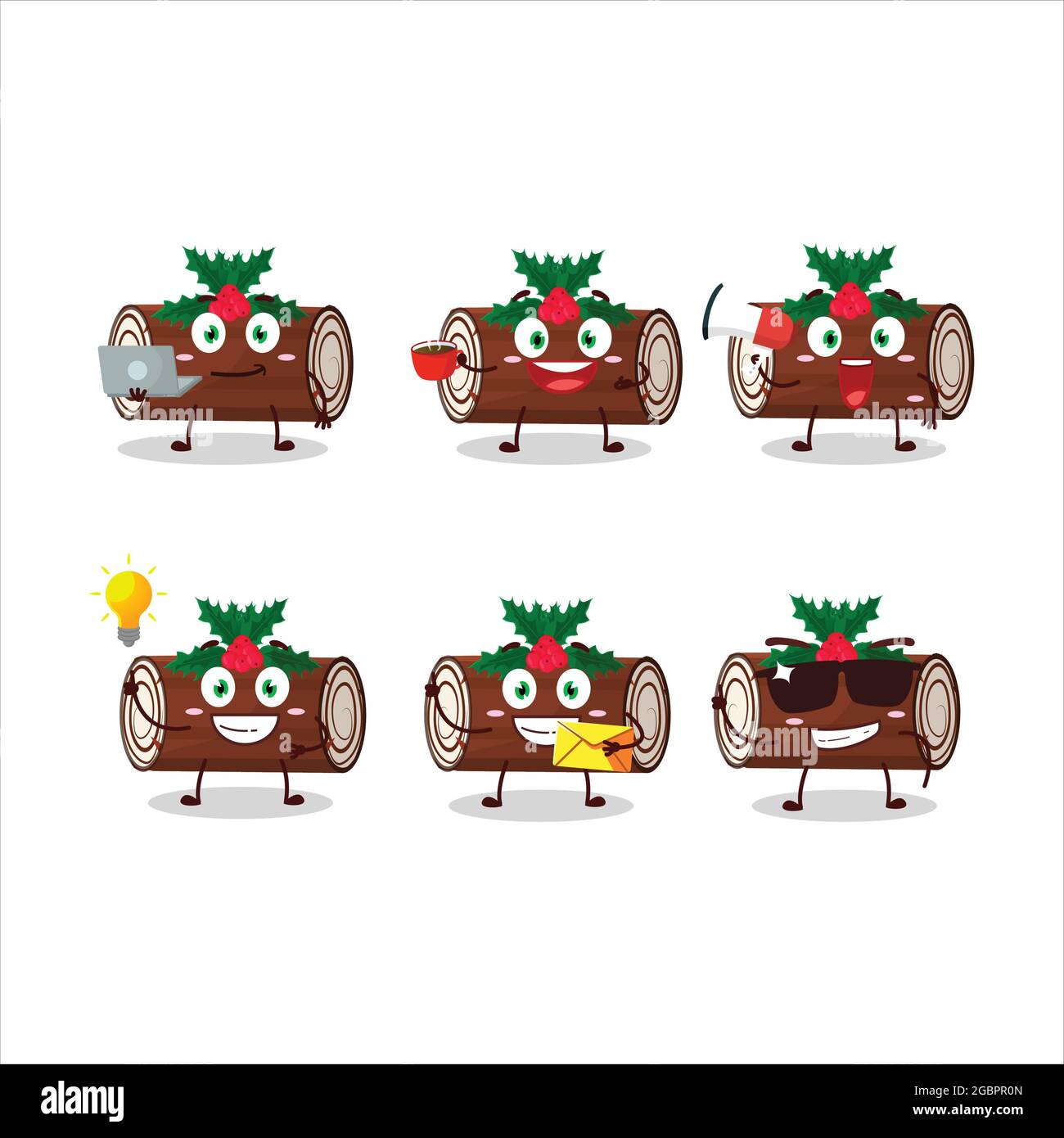 Kuchen Zimt Rolle weihnachten Cartoon-Figur mit verschiedenen Arten von Business-Emoticons. Vektorgrafik Stock Vektor