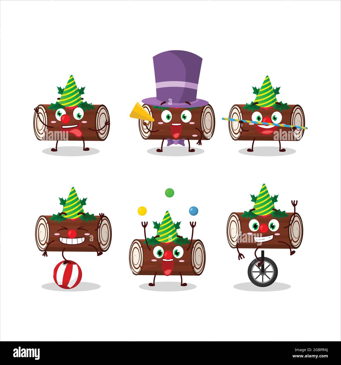 Cartoon-Charakter der Kuchen Zimt Rolle weihnachten mit verschiedenen Zirkus-Shows. Vektorgrafik Stock Vektor