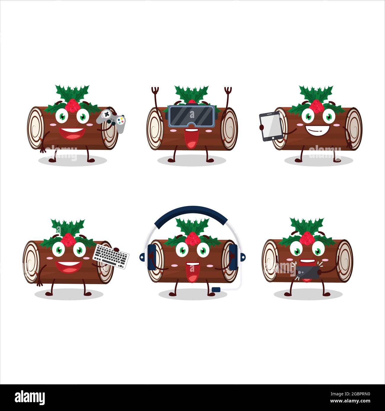 Kuchen Zimt Rolle weihnachten Cartoon-Figur spielen Spiele mit verschiedenen niedlichen Emoticons. Vektorgrafik Stock Vektor