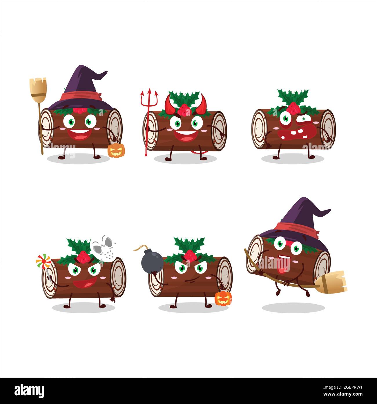 Halloween Ausdruck Emoticons mit Cartoon-Charakter von Kuchen Zimt Rolle weihnachten. Vektorgrafik Stock Vektor