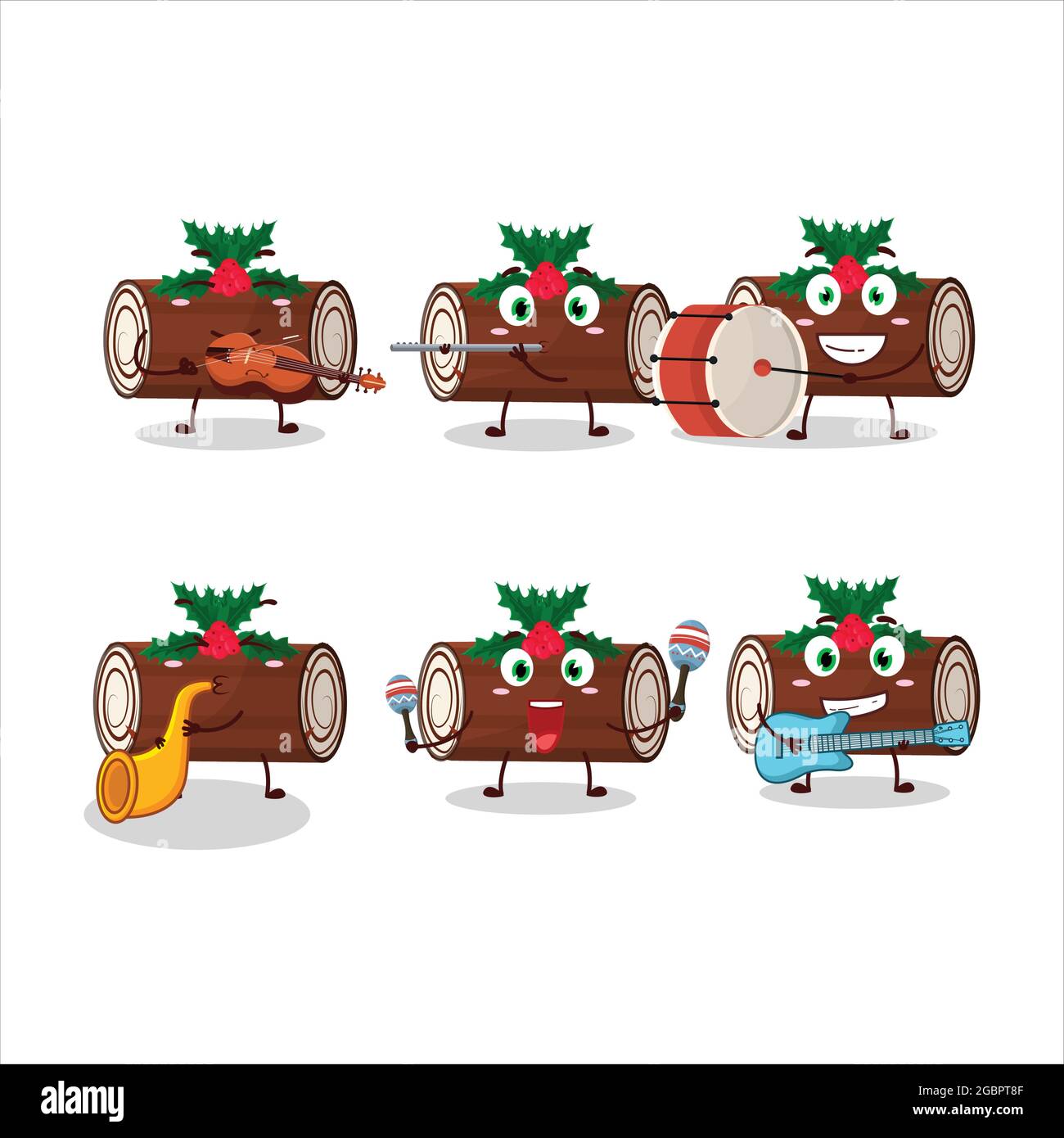 Cartoon-Charakter der Kuchen Zimt Rolle weihnachten spielen einige Musikinstrumente. Vektorgrafik Stock Vektor