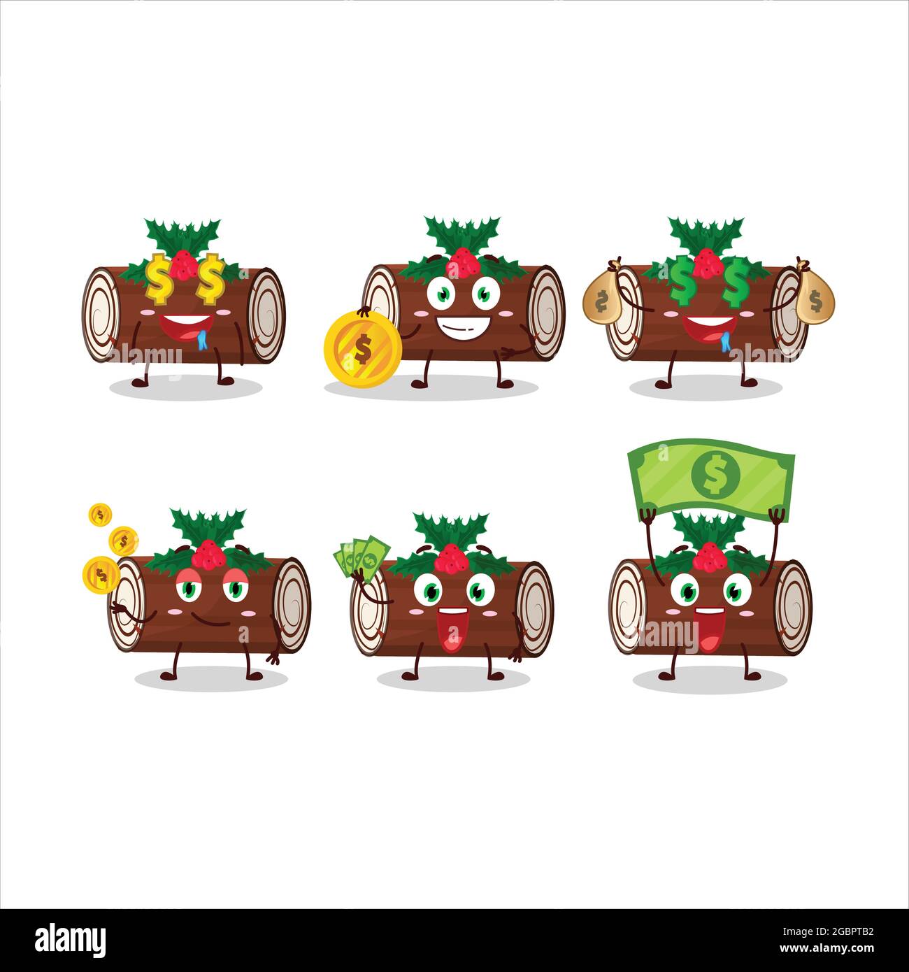 Kuchen Zimt Rolle weihnachten Cartoon-Figur mit niedlichen Emoticon bringen Geld. Vektorgrafik Stock Vektor