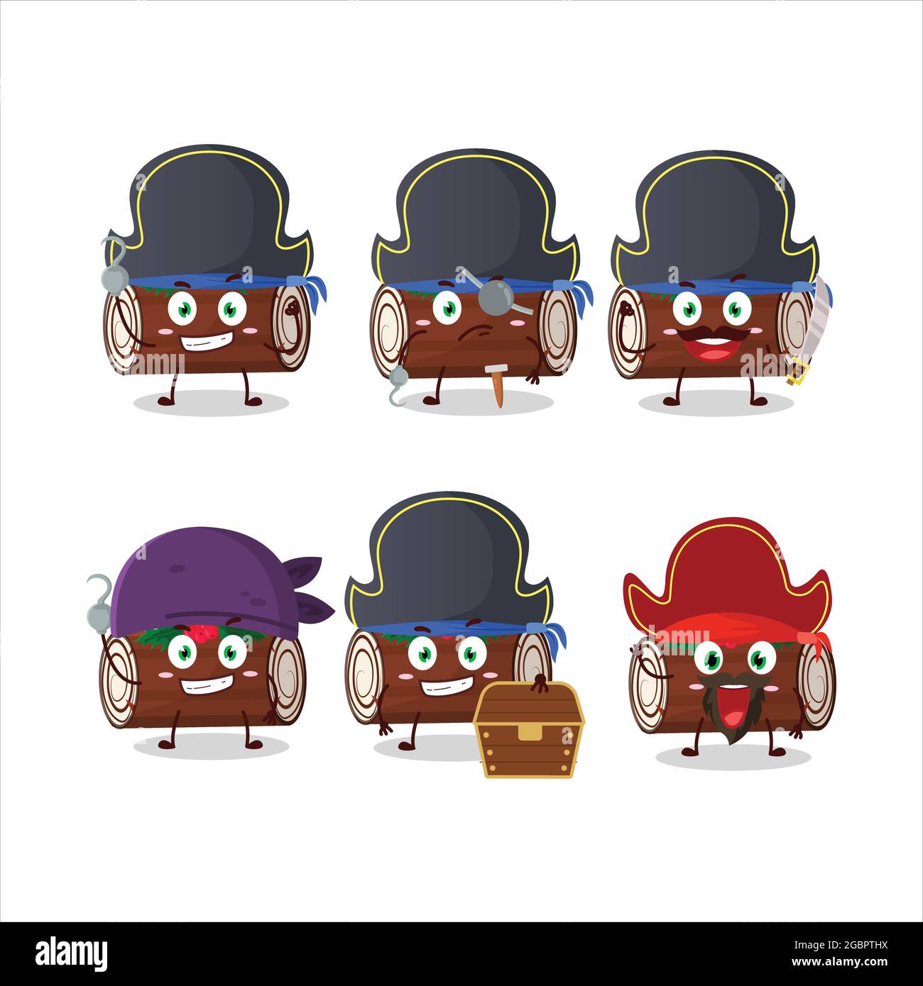Cartoon-Charakter der Kuchen Zimt Rolle weihnachten mit verschiedenen Piraten Emoticons. Vektorgrafik Stock Vektor