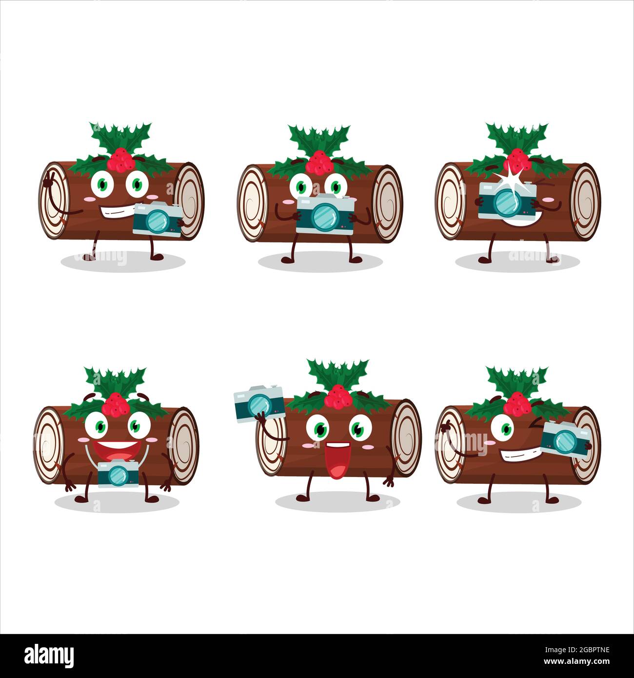 Fotograf Beruf Emoticon mit Kuchen Zimt Rolle weihnachten Zeichentrickfigur. Vektorgrafik Stock Vektor