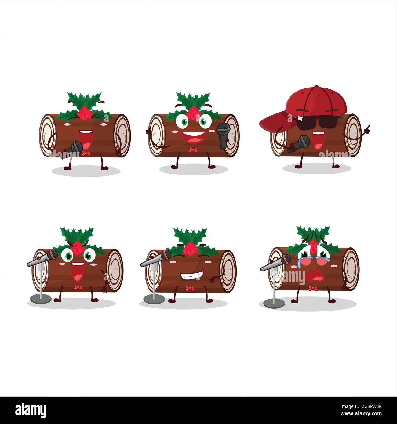 Ein nettes Cartoon Design Konzept von Kuchen Zimt Rolle weihnachten singen ein berühmtes Lied. Vektorgrafik Stock Vektor