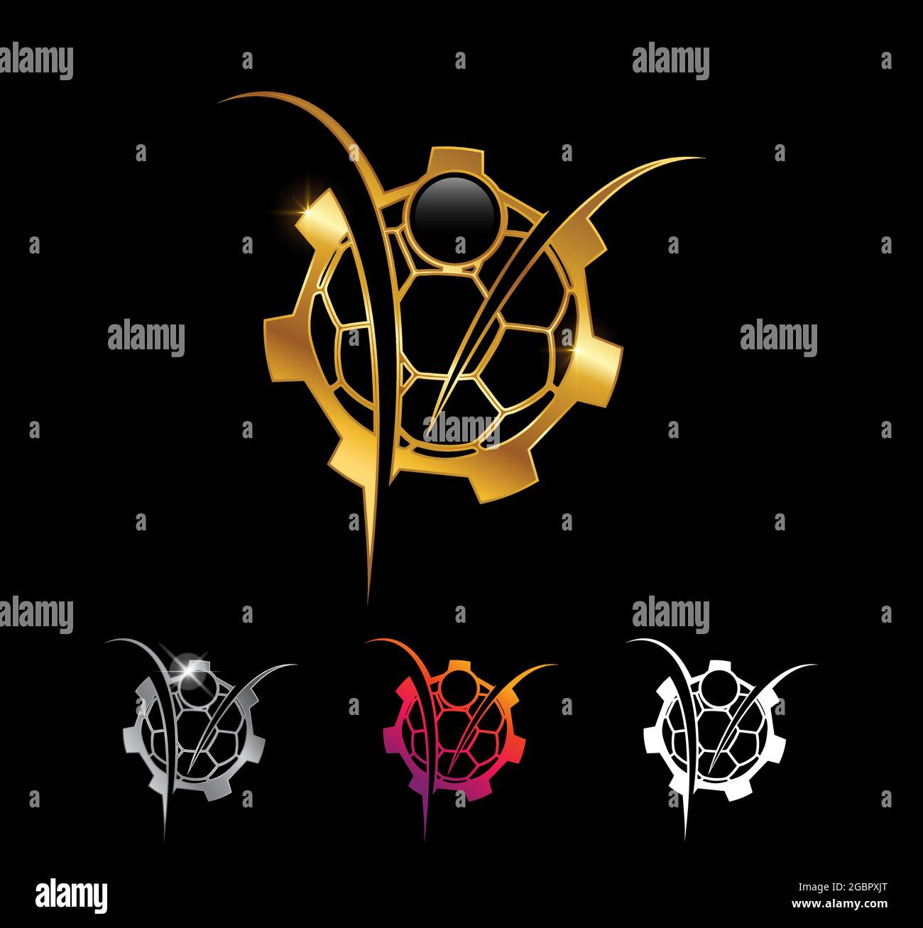 Eine Vektordarstellung von Golden Gear und Globe People Sign Stock Vektor