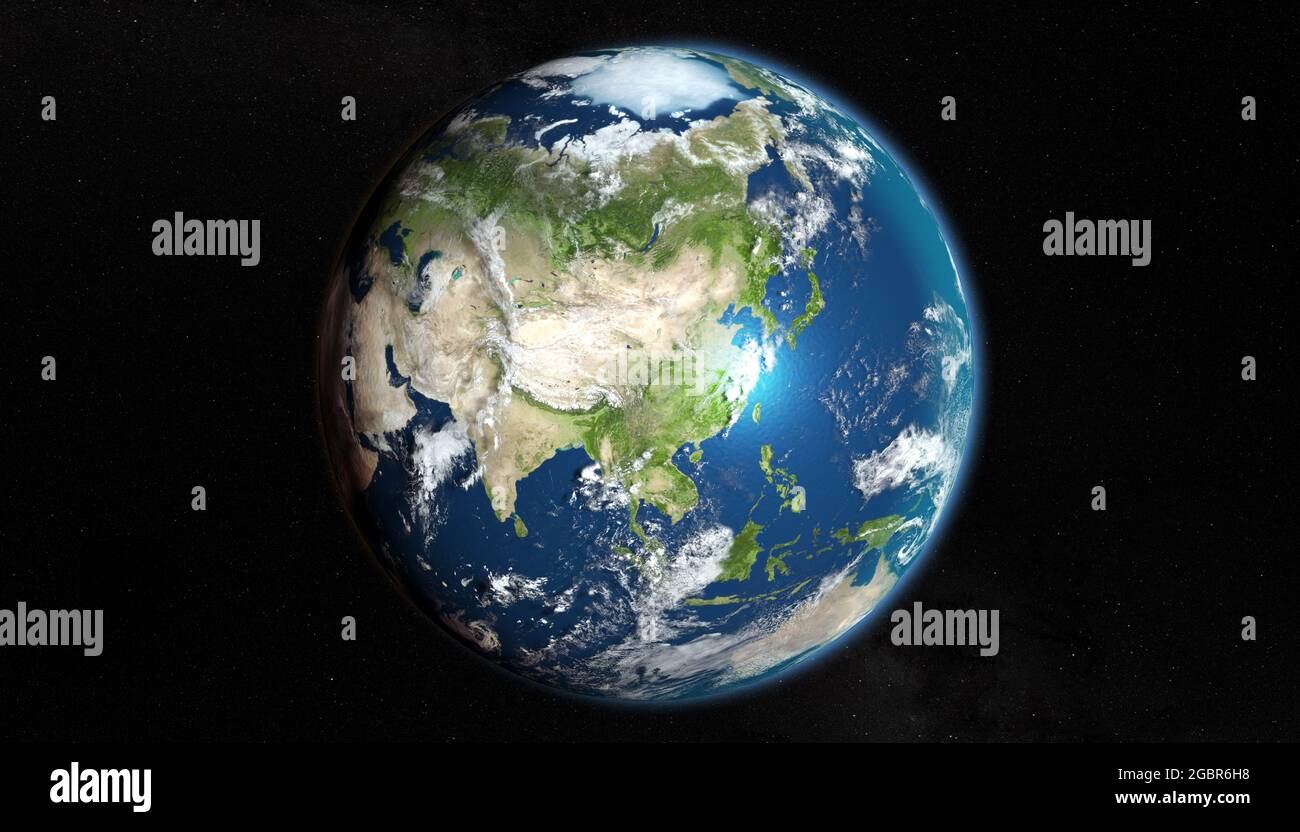Erde aus dem All, Zoom auf Asien - 3D-Rendering Stockfoto