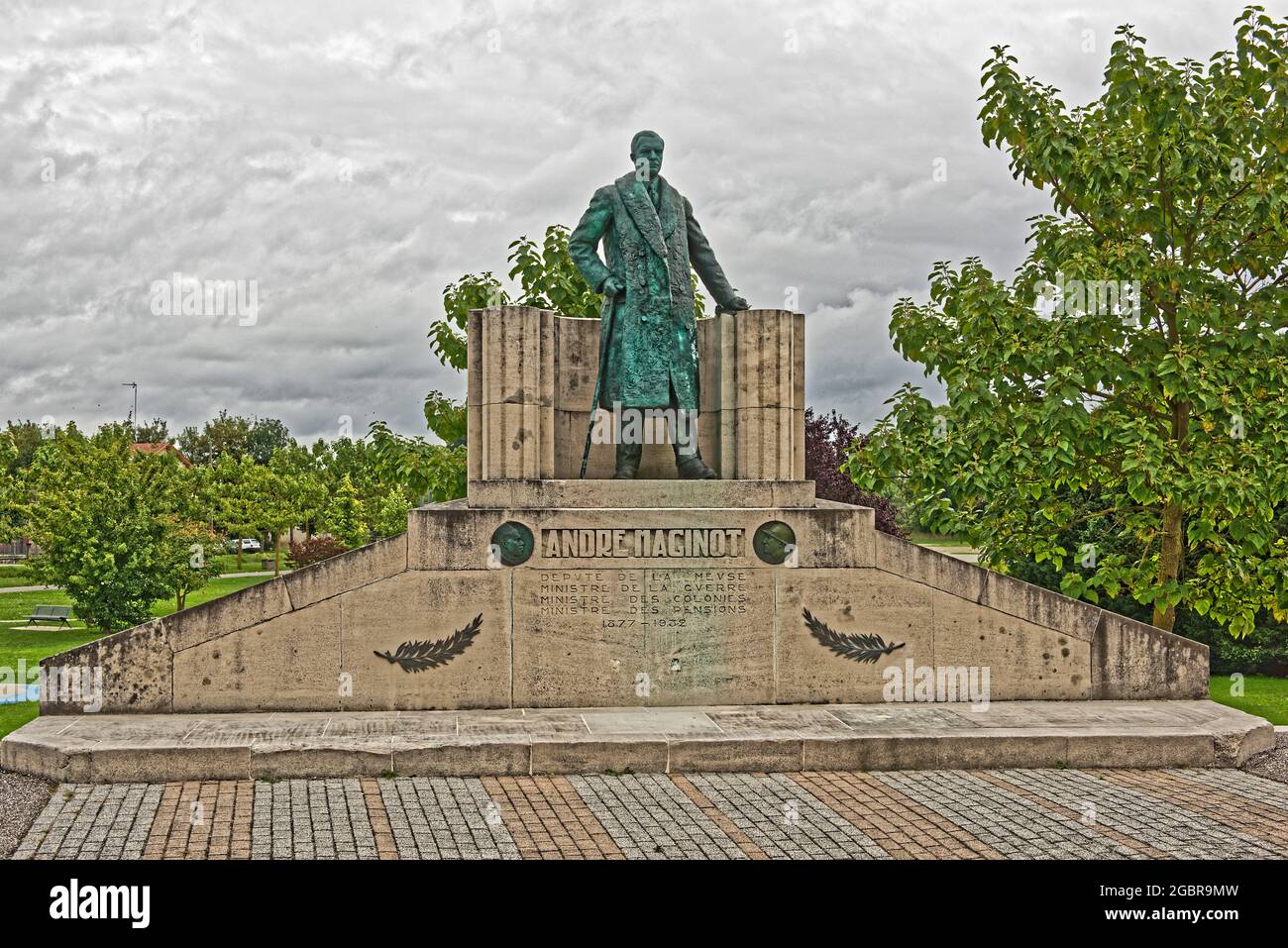 Gedenkstätte in Revigny-sur-Ornain an André Maginot, den französischen Kriegsminister, der der Maginot-Linie seinen Namen gab. Stockfoto
