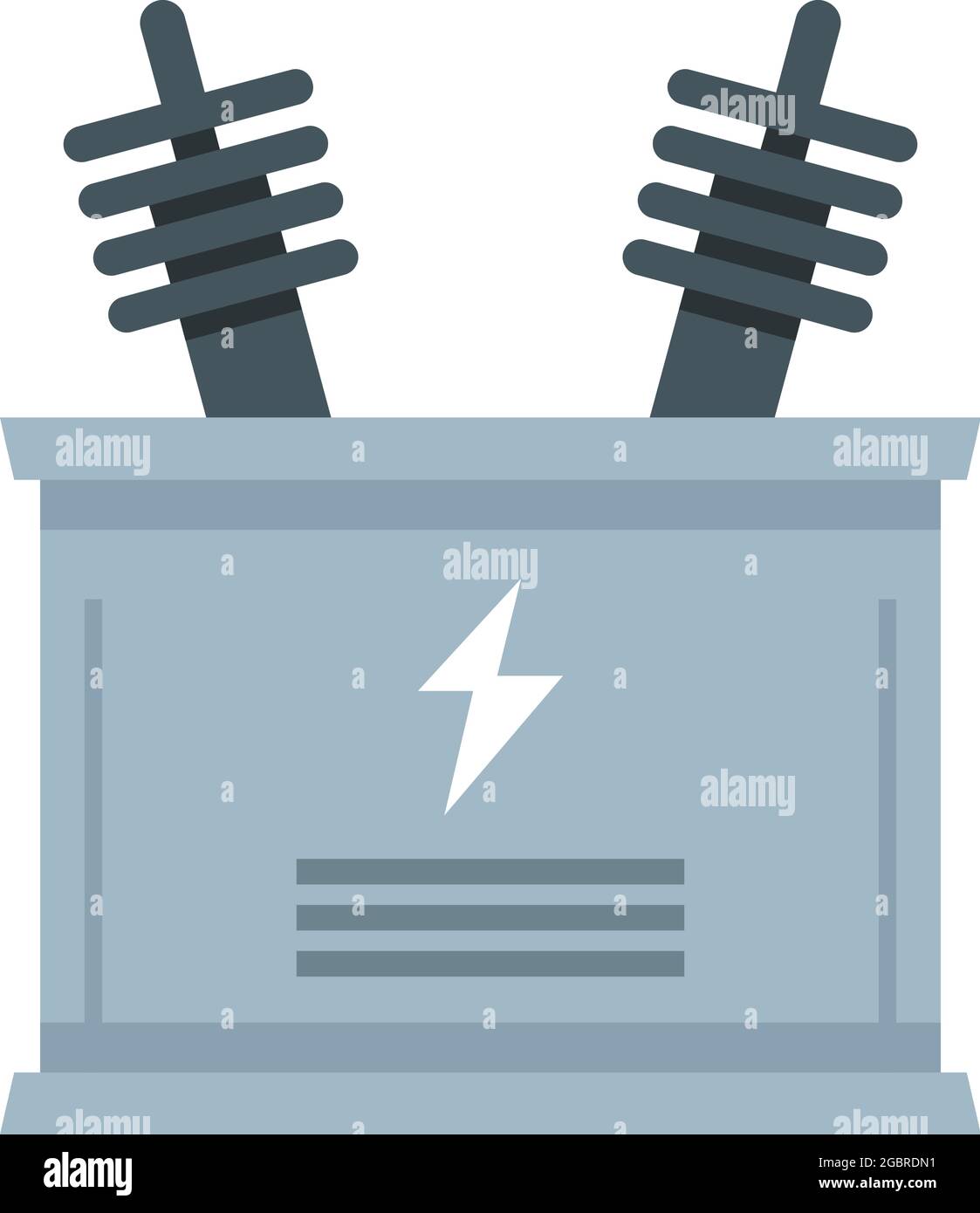 Symbol für elektrischen Transformator. Flache Abbildung des Vektorsymbols für elektrische Transformatoren auf weißem Hintergrund isoliert Stock Vektor