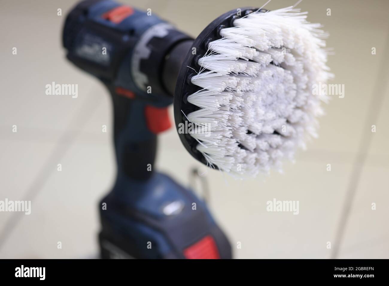Nahaufnahme der Bürste an der Auto-Poliermaschine Stockfotografie - Alamy