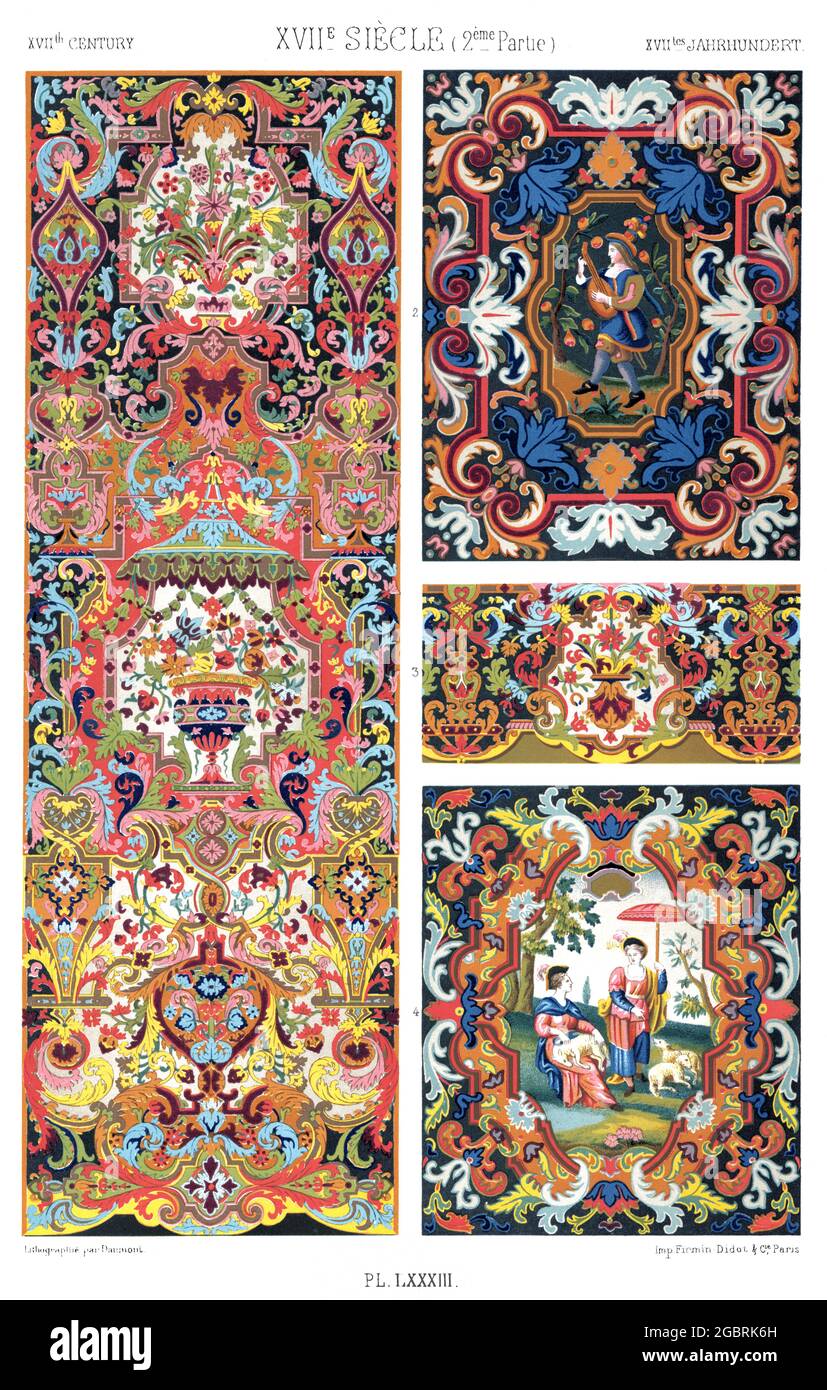 17. Jahrhundert - (zweite Hälfte) - Wandteppiche und Bordüren - Wandteppiche im Chateau de Grignan. - Durch Den Ornament 1880. Stockfoto
