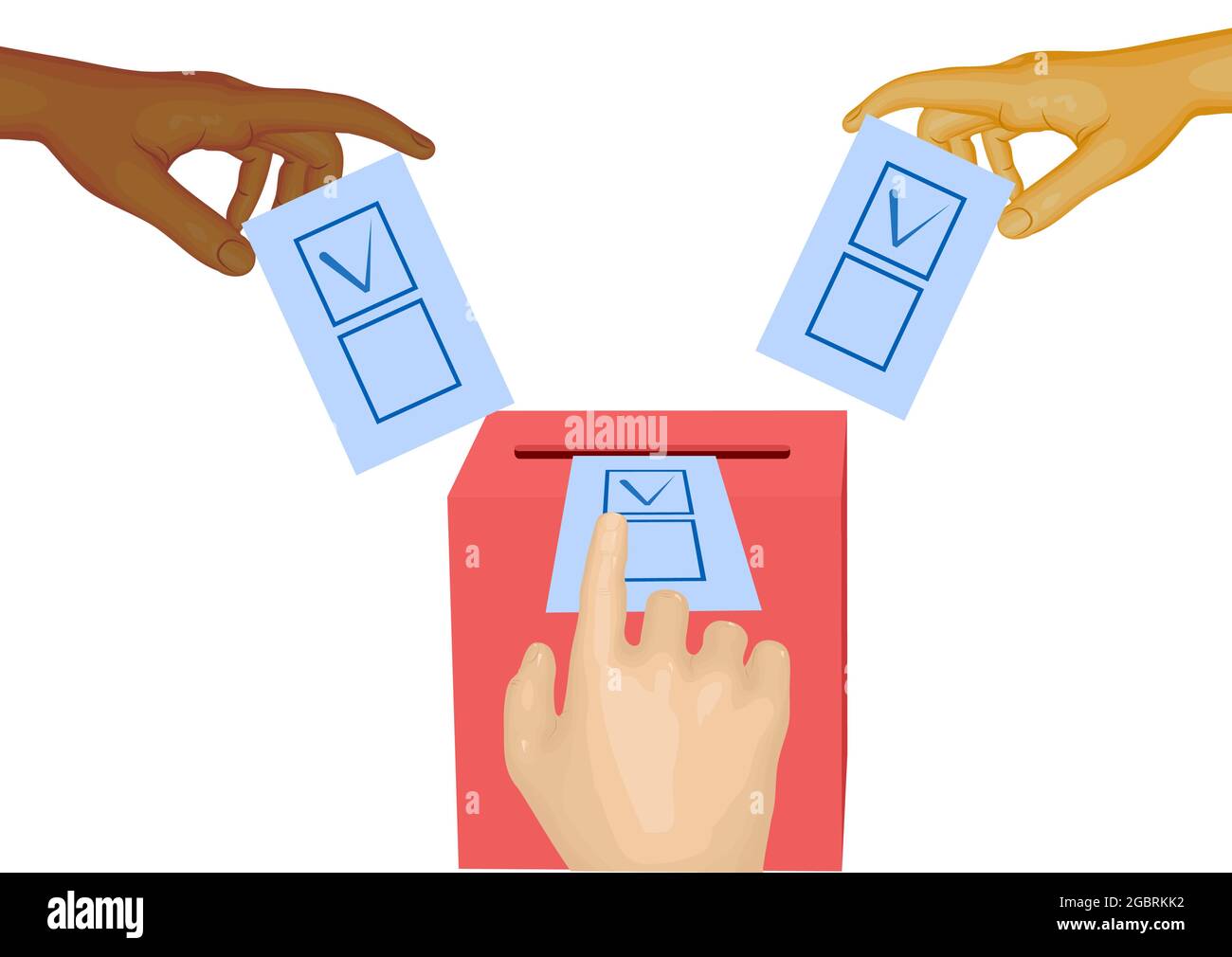 Voting Vektor-Illustration mit drei Händen Stock Vektor