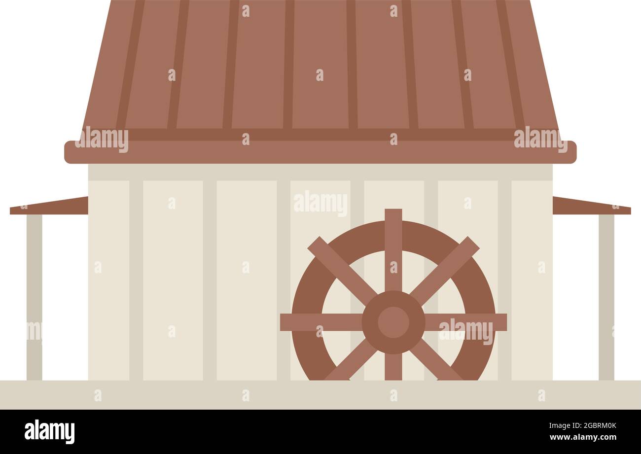 Symbol für Wassermühle. Flache Darstellung des Vektorsymbols für Wassermühle auf weißem Hintergrund isoliert Stock Vektor