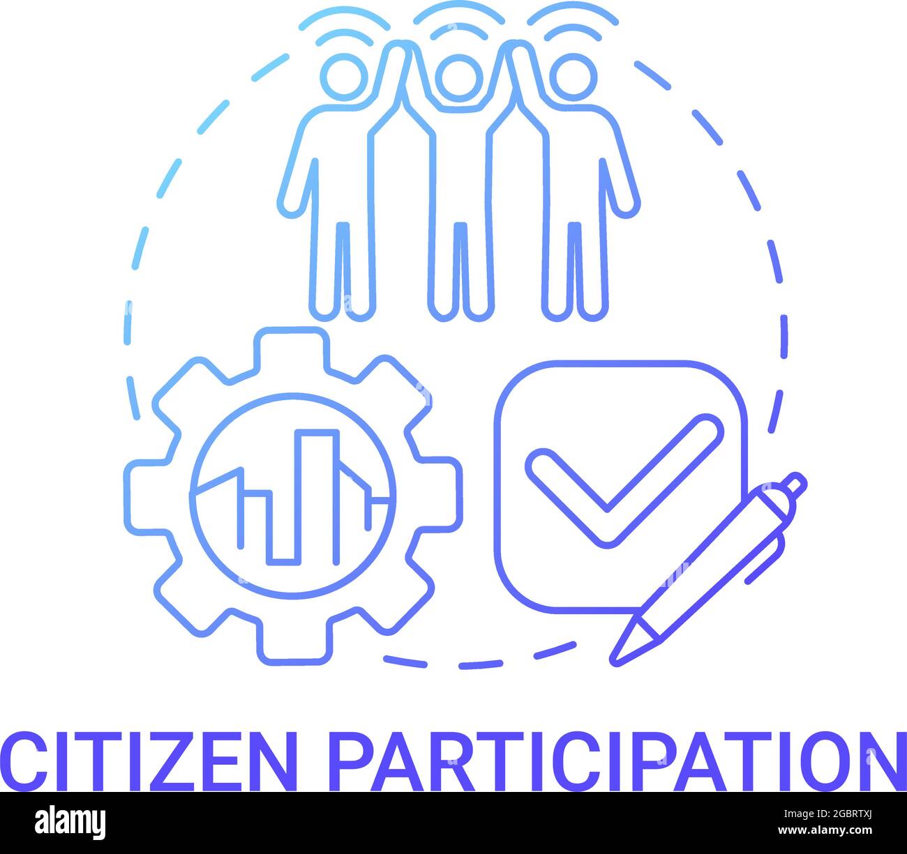 Citizen Participation Gradient blaues Konzept-Symbol. Bürgerbeteiligung abstrakte Idee dünne Linie Illustration. Kollektive Entscheidungen. Abstimmung und Wahl. Stock Vektor