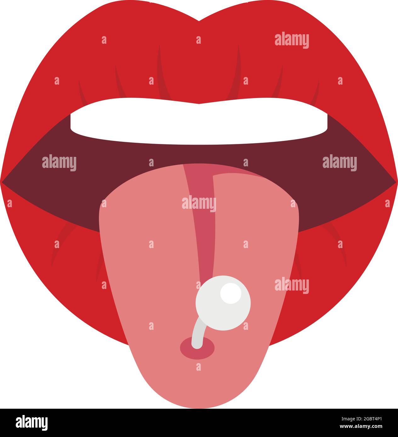 Symbol für das Durchstechen der Zunge. Flache Darstellung des Vektorsymbols für das Zungenpiercing, isoliert auf weißem Hintergrund Stock Vektor
