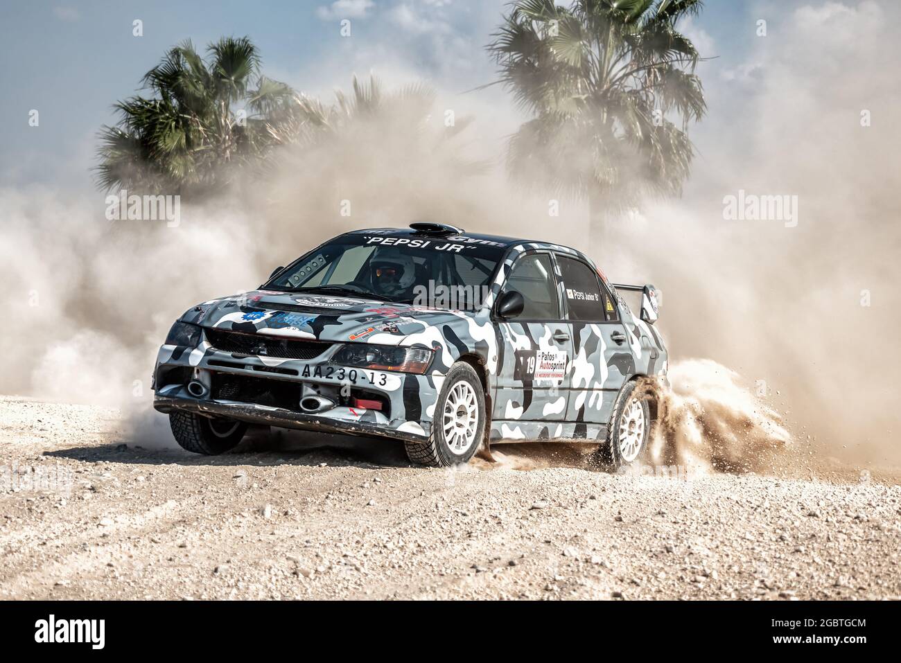 Mandria, Paphos District, Zypern - 11. November 2018: Mitsubishi Lancer Evo IX ​During Paphos Auto Rally Sprint Stockfoto