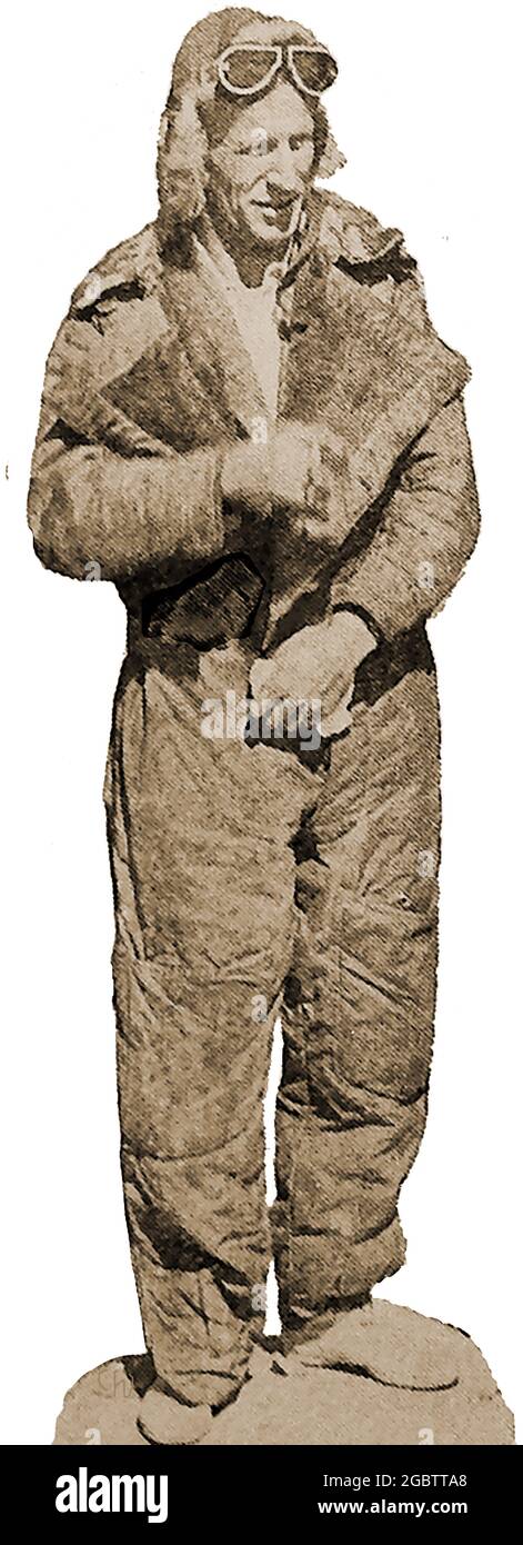 Frühe Tage des Fluges . Ein altes Presseportrait von Sir Kingsford-Smith England an Australien Pilot 1933. Sir Charles Edward Kingsford Smith, MC, AFC ( 1897 – 1935), von seinen Freunden als Smithy (sein wahrer Familienname) bekannt, war ein früher australischer Flieger. Er machte 1928 den ersten transpazifischen Flug von den Vereinigten Staaten nach Australien und andere bemerkenswerte Flüge. In Zusammenarbeit mit Charles Ulm gründete Kingsford Smith 1929 Australian National Airways. Der Flughafen von Sydney wurde ihm zu Ehren benannt. Eine Reihe von Flugzeugen tragen auch seinen Namen und er wird als australischer Nationalheld eingestuft. Stockfoto