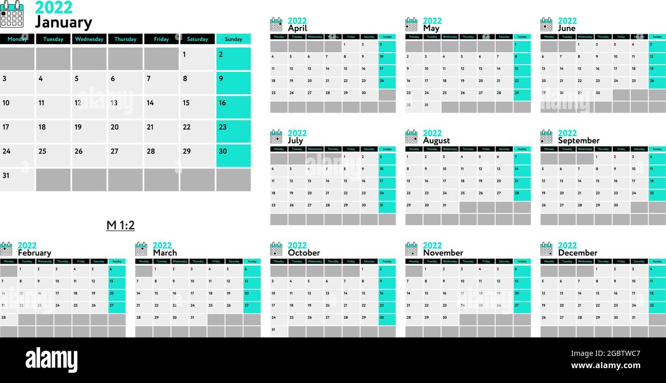 2022 Planer сalendar Vorlage. Vector Tagebuch in einem minimalistischen Stil Stock Vektor