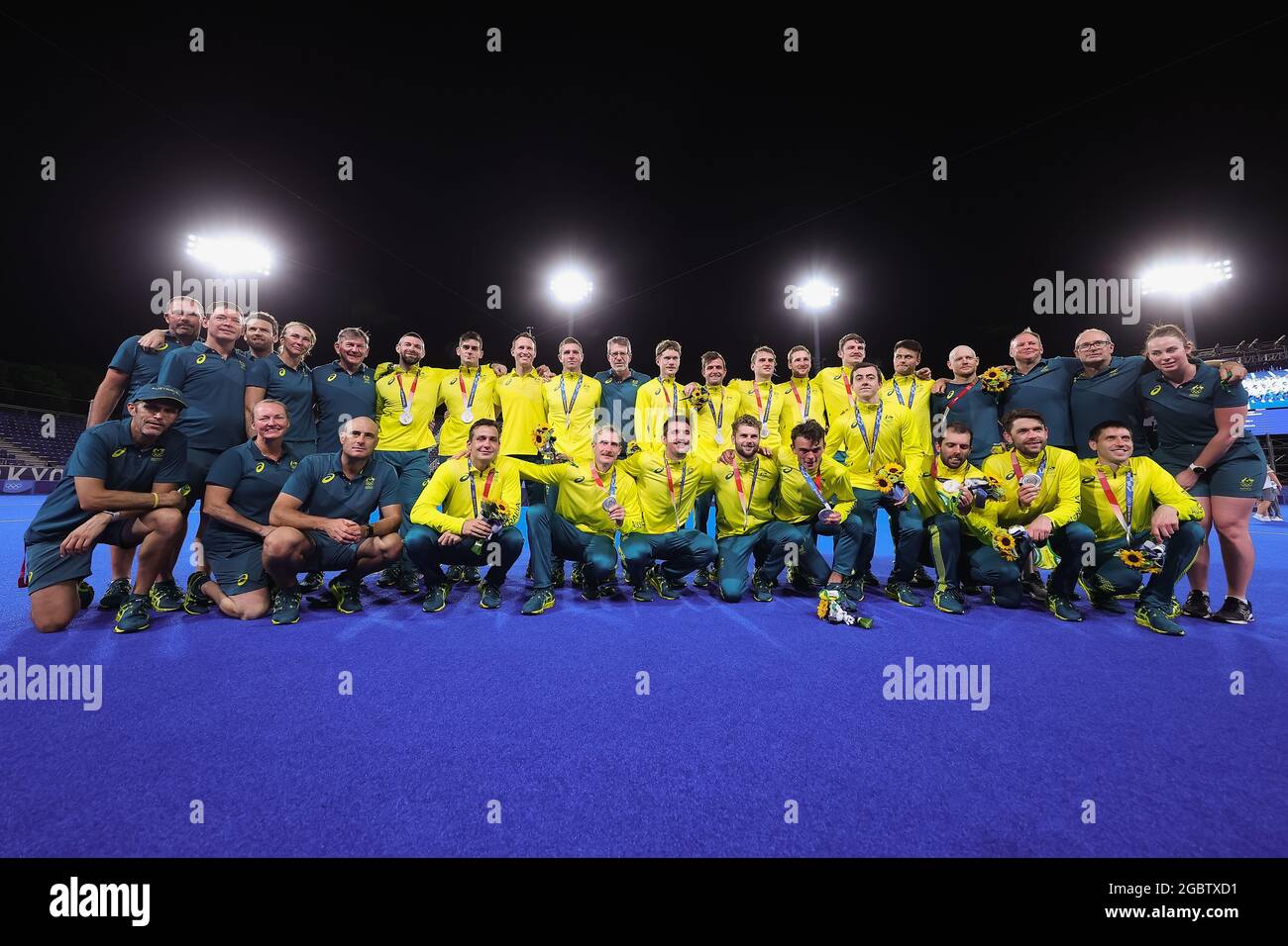 Tokio, Japan, 5. August 2021. Team Australia posiert während des Eishockey-Goldmedaillenmatches zwischen Australien und Belgien am 13. Tag der Olympischen Spiele 2020 in Tokio. Quelle: Pete Dovgan/Speed Media/Alamy Live News Stockfoto