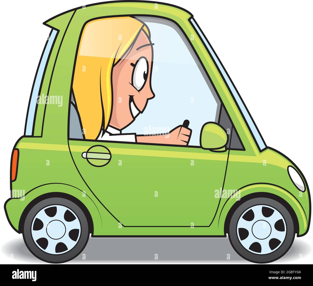 Cartoon-Illustration einer Frau Figur fahren ein Auto Stock Vektor