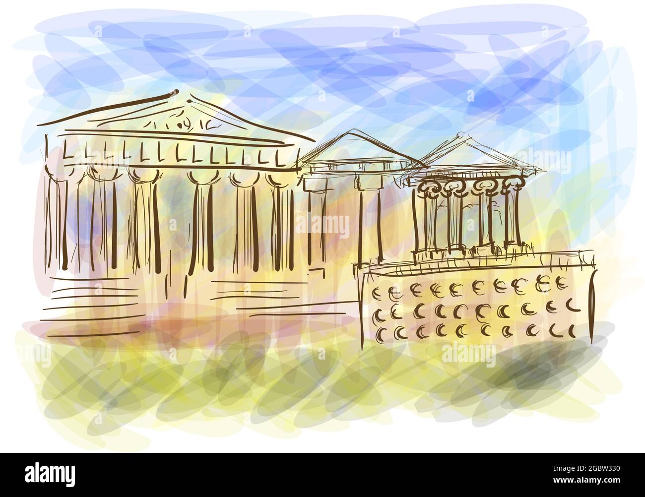 akropolis abstrakte Illustration auf mehrfarbigem Hintergrund Stock Vektor