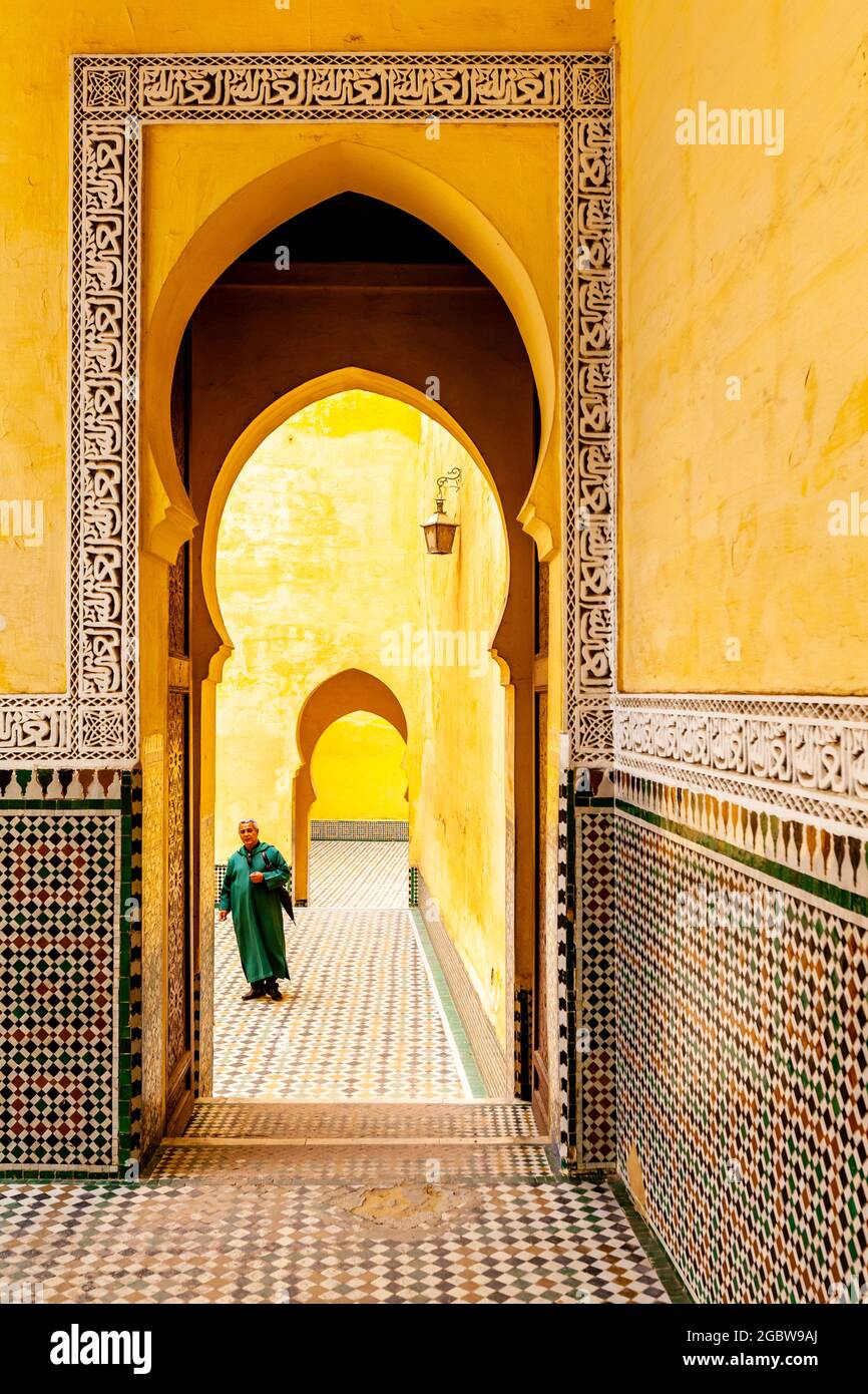 Das Mausoleum von Moulay Ismail, Meknes, Marokko. Stockfoto