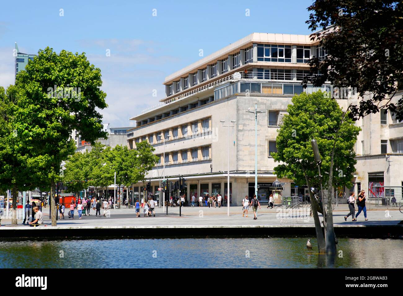 Das House of Fraser oder Dingles Gebäude an der Ecke von Royal Parade und Armada Way in Plymouth, Devon, Großbritannien. Stockfoto