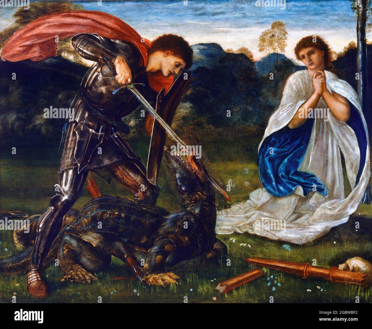 Der Kampf: St. George tötet den Drachen VI von Edward Burne-Jones (1833-1898), Öl auf Leinwand, 1866 Stockfoto