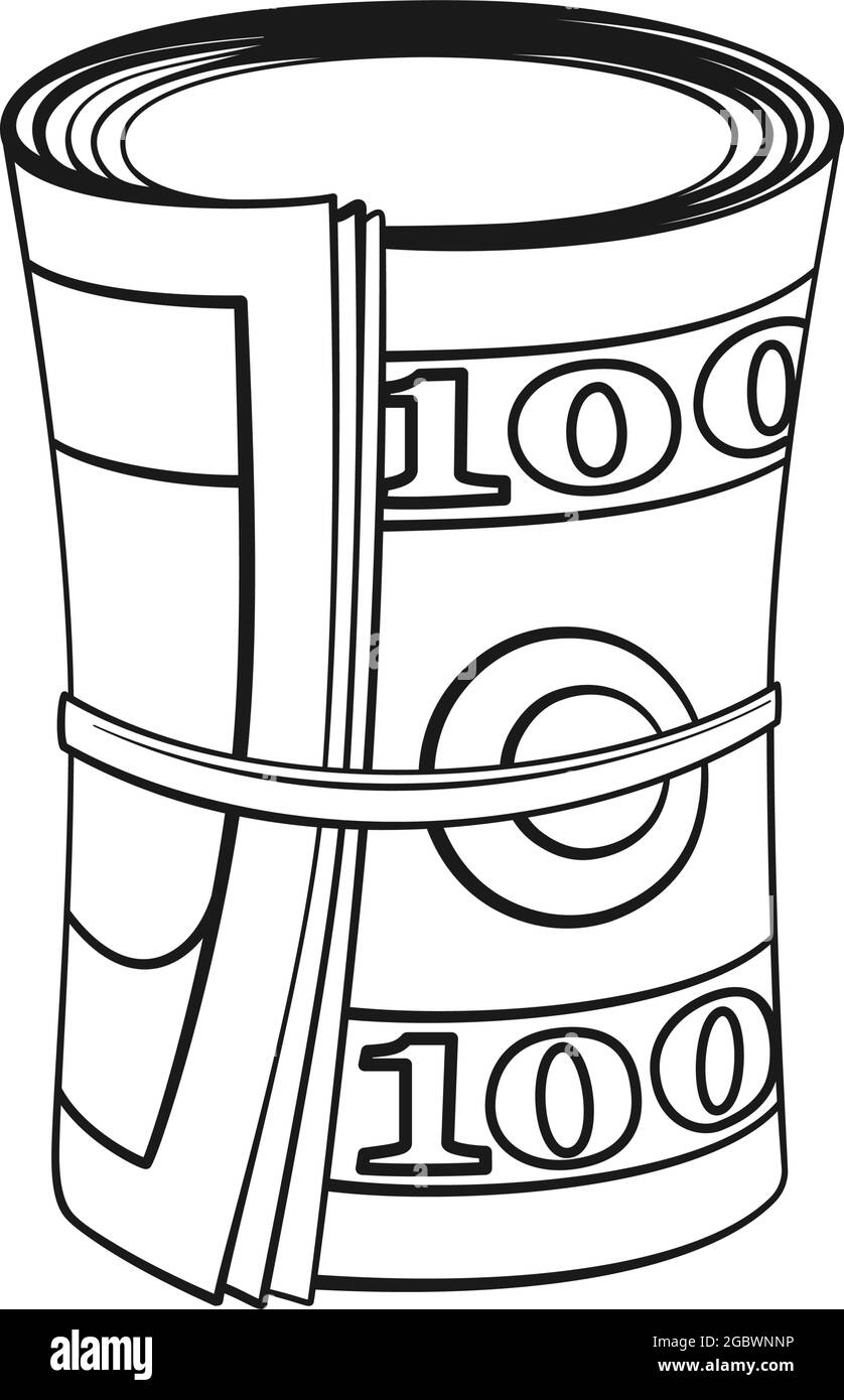 Rolle von Geld oder Bargeld in hundert Dollar-Scheinen als Vektor-Symbol Stock Vektor