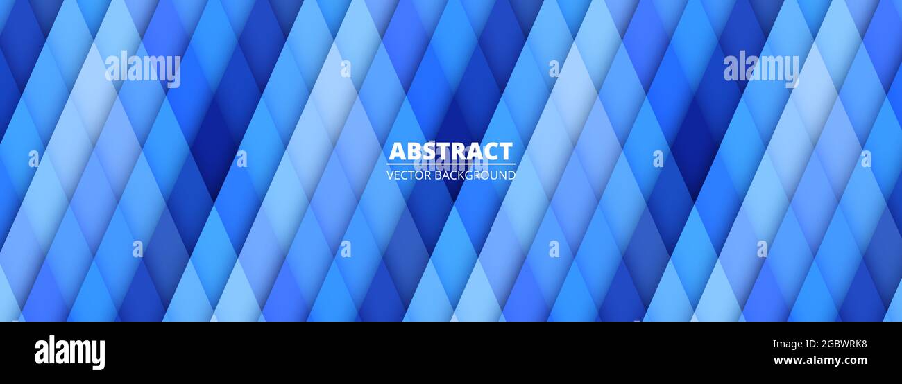 Blauer geometrischer Hintergrund mit abstrakten grafischen Elementen für die Präsentationsgestaltung. Rhombus geometrische breite horizontale Banner-Vorlage in blauen Farben Stock Vektor