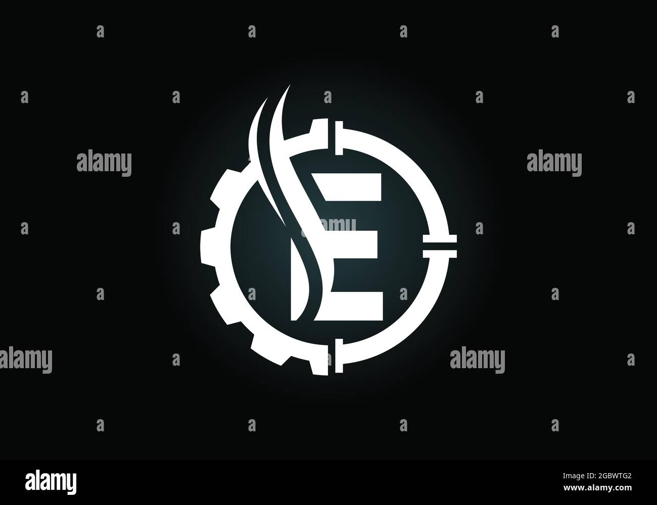 Anfängliches E-Monogramm-Alphabet mit Getrieberohr und Flamme. Logo-Konzept für Öl und Gas. Schrift-Emblem. Modernes Vektorlogo für Mineralölgeschäft und -Unternehmen Stock Vektor