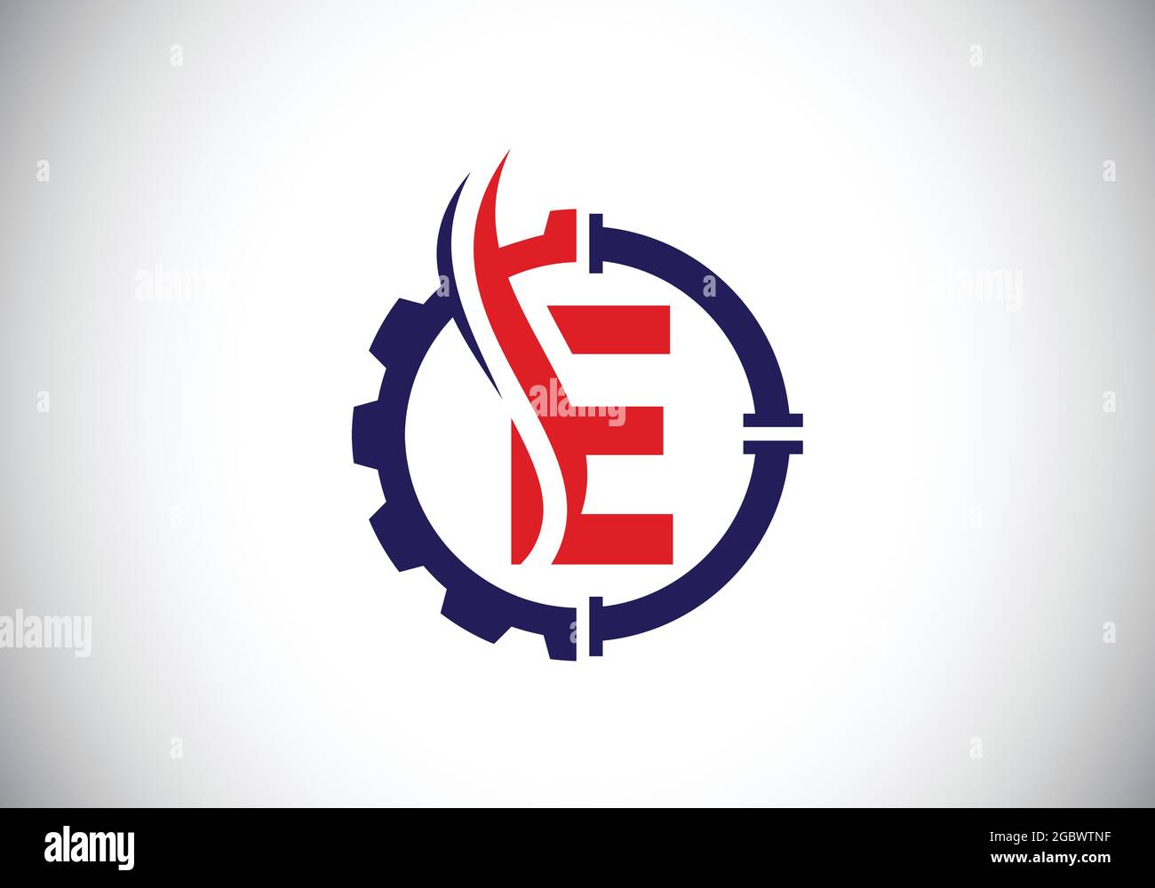 Anfängliches E-Monogramm-Alphabet mit Getrieberohr und Flamme. Logo-Konzept für Öl und Gas. Schrift-Emblem. Modernes Vektorlogo für Mineralölgeschäft und -Unternehmen Stock Vektor