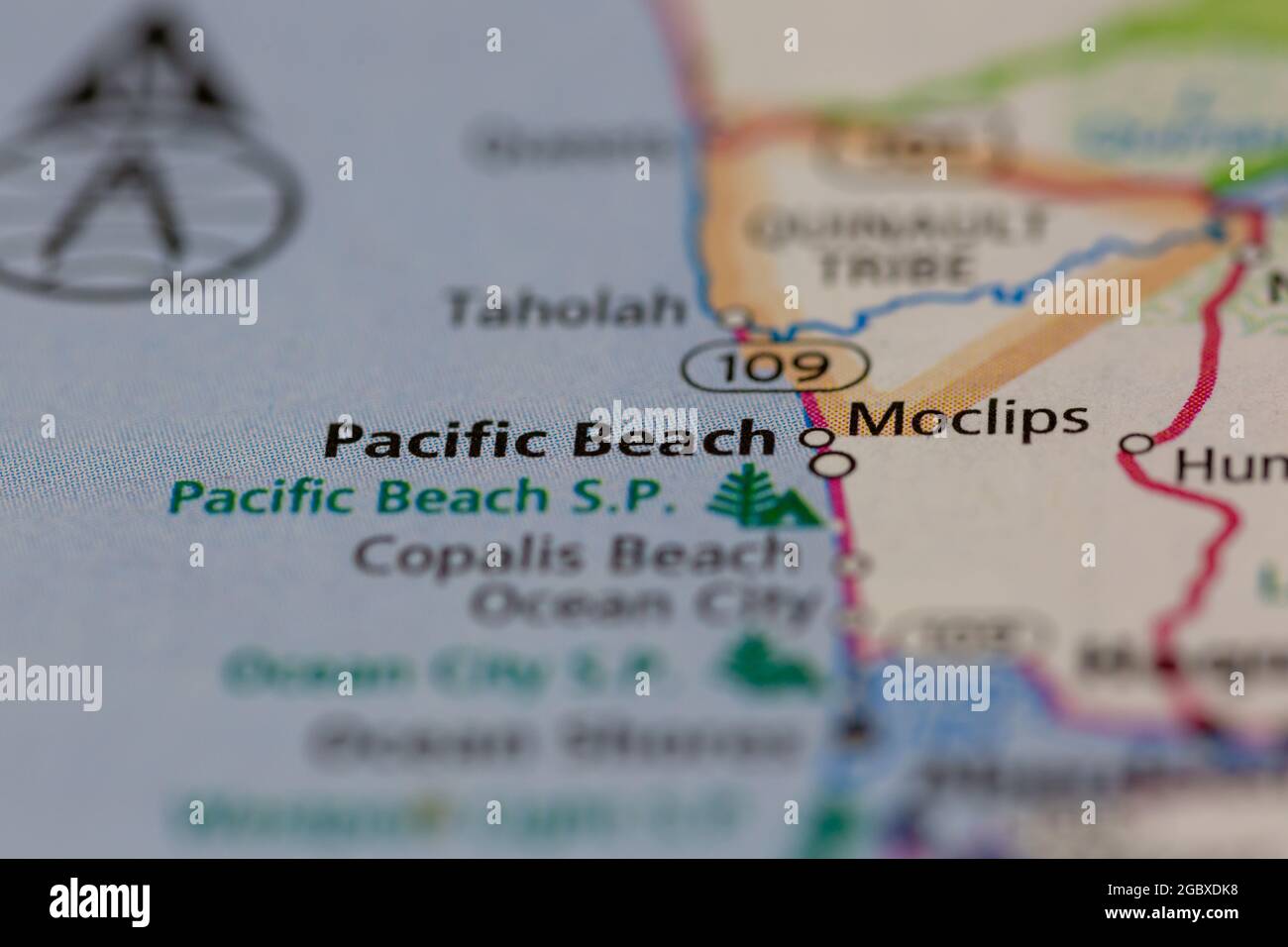 Pacific Beach Washington State USA auf einer Straßenkarte oder Geografie-Karte angezeigt Stockfoto