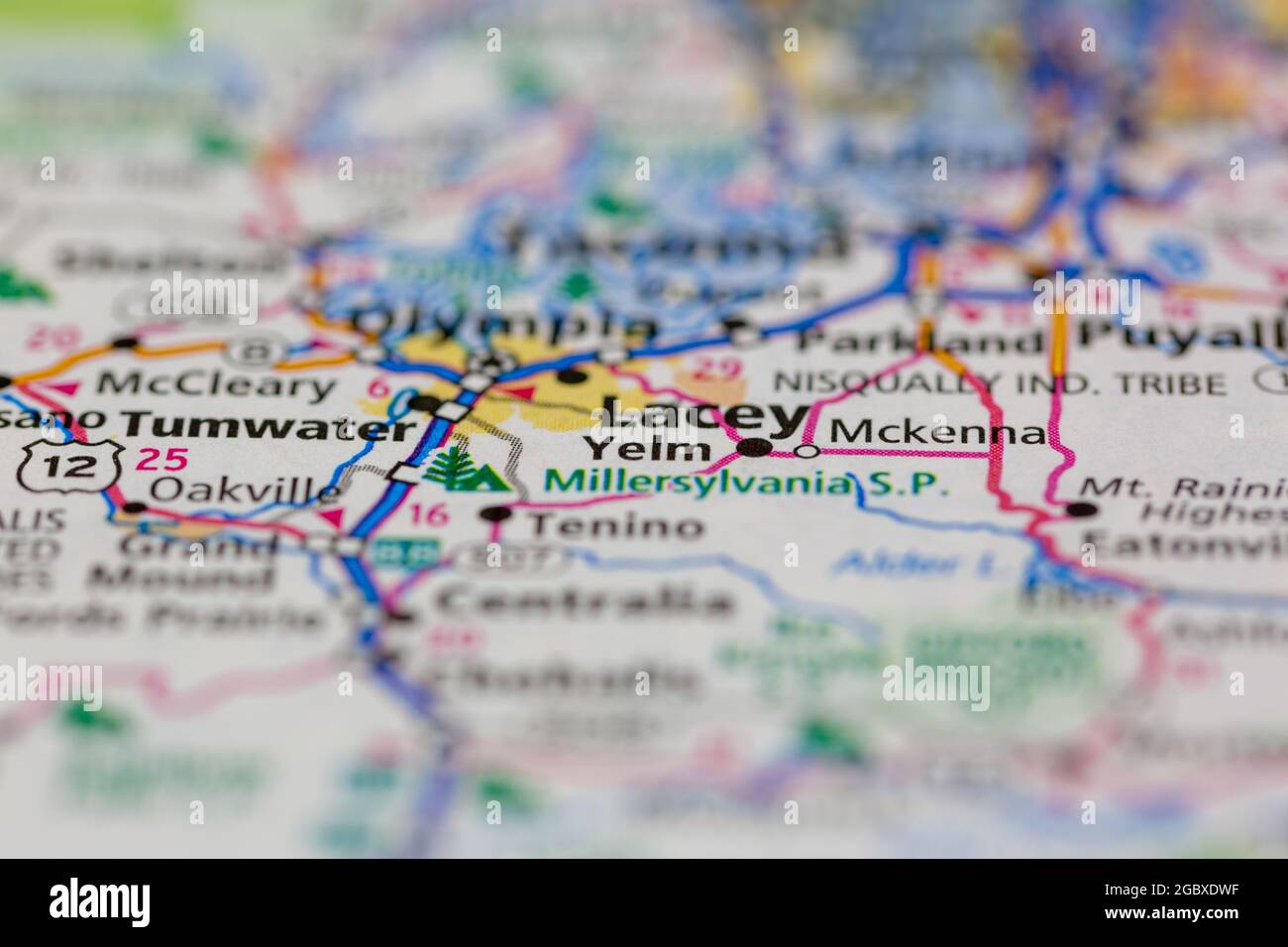 Yelm Washington State USA wird auf einer Straßenkarte oder Geografie-Karte angezeigt Stockfoto