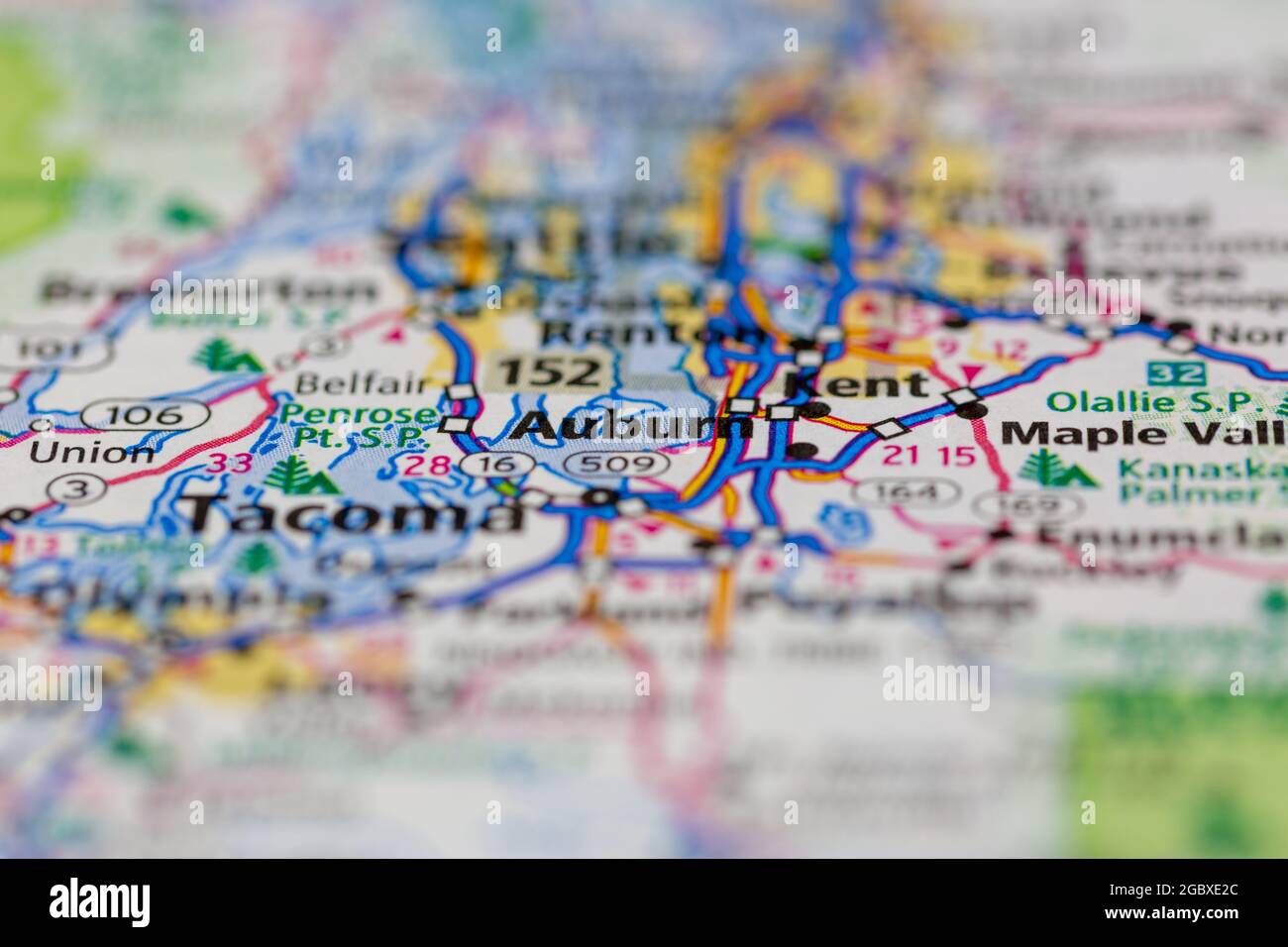 Auburn Washington State USA auf einer Straßenkarte oder Geografie-Karte angezeigt Stockfoto