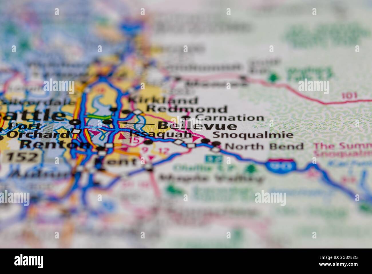 Bellevue Washington State USA auf einer Straßenkarte oder Geografie-Karte angezeigt Stockfoto