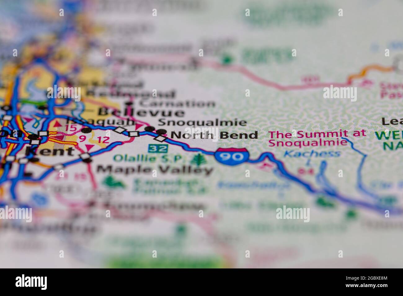 North Bend Washington State USA wird auf einer Straßenkarte oder Geografie-Karte angezeigt Stockfoto