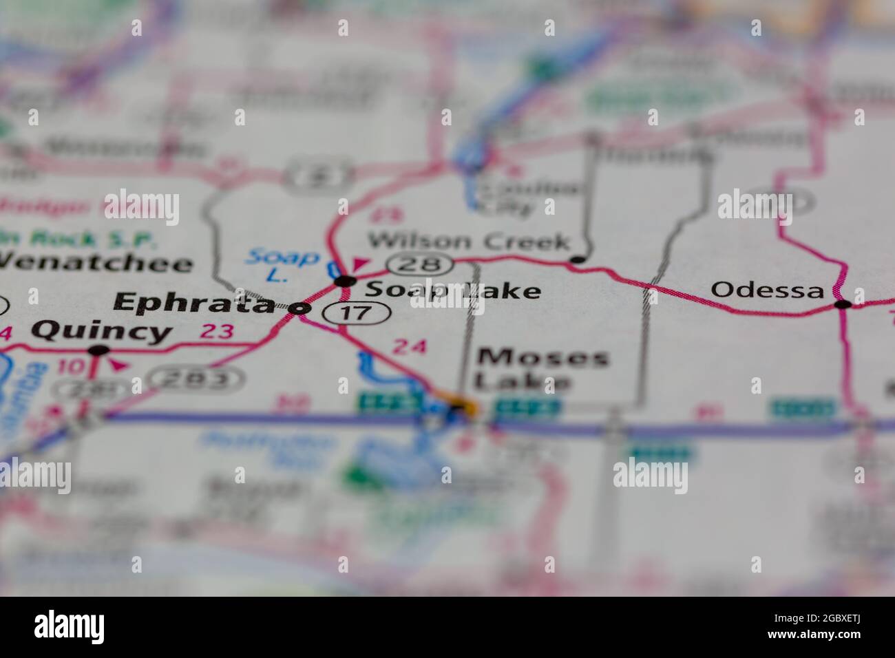 SOAP Lake Washington State USA wird auf einer Straßenkarte oder Geografie-Karte angezeigt Stockfoto