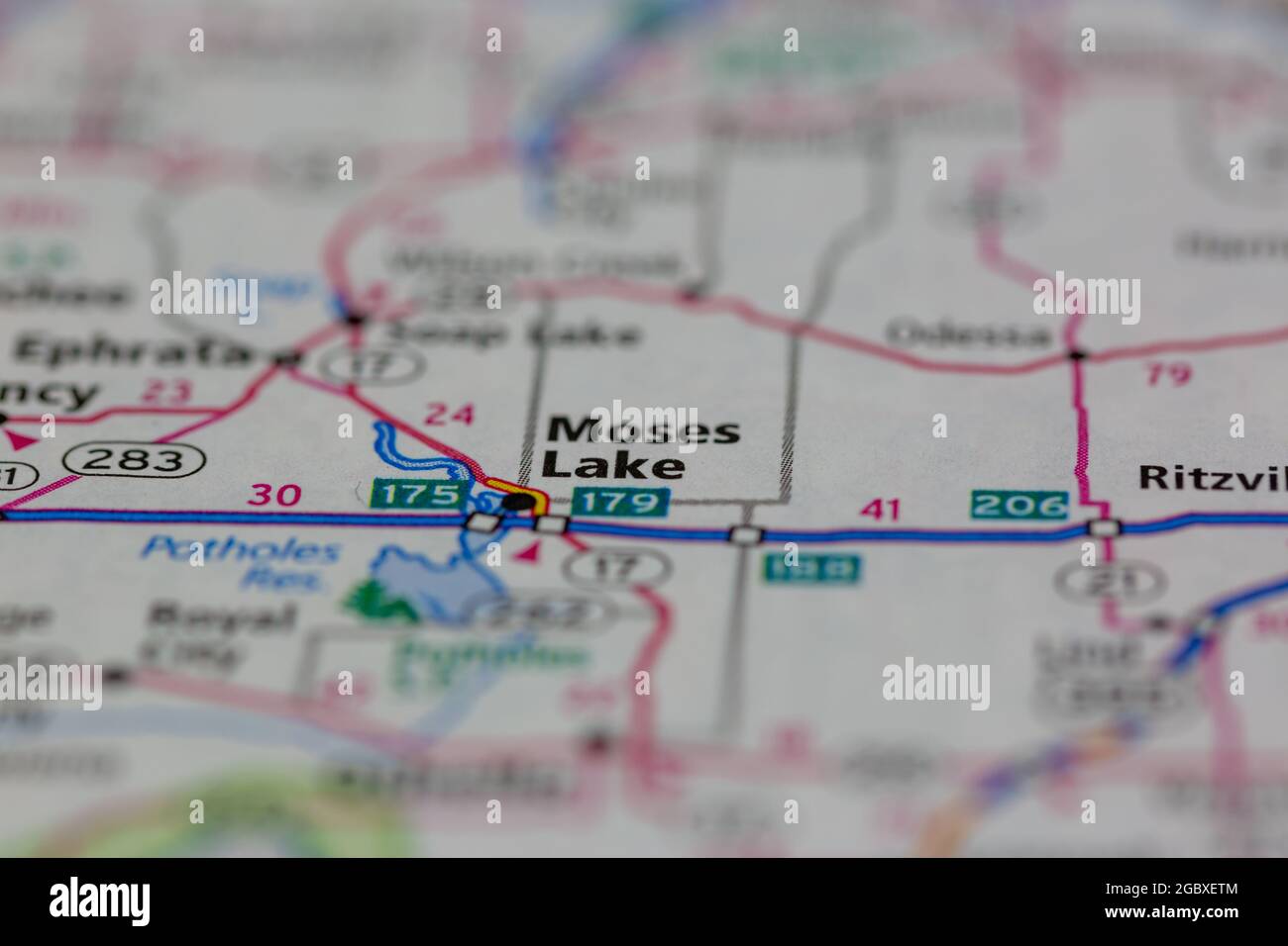 Moses Lake Washington State USA auf einer Straßenkarte oder Geografie-Karte angezeigt Stockfoto