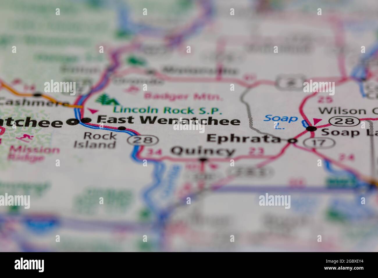 East Wenatchee Washington State USA auf einer Straßenkarte oder Geographie-Karte angezeigt Stockfoto